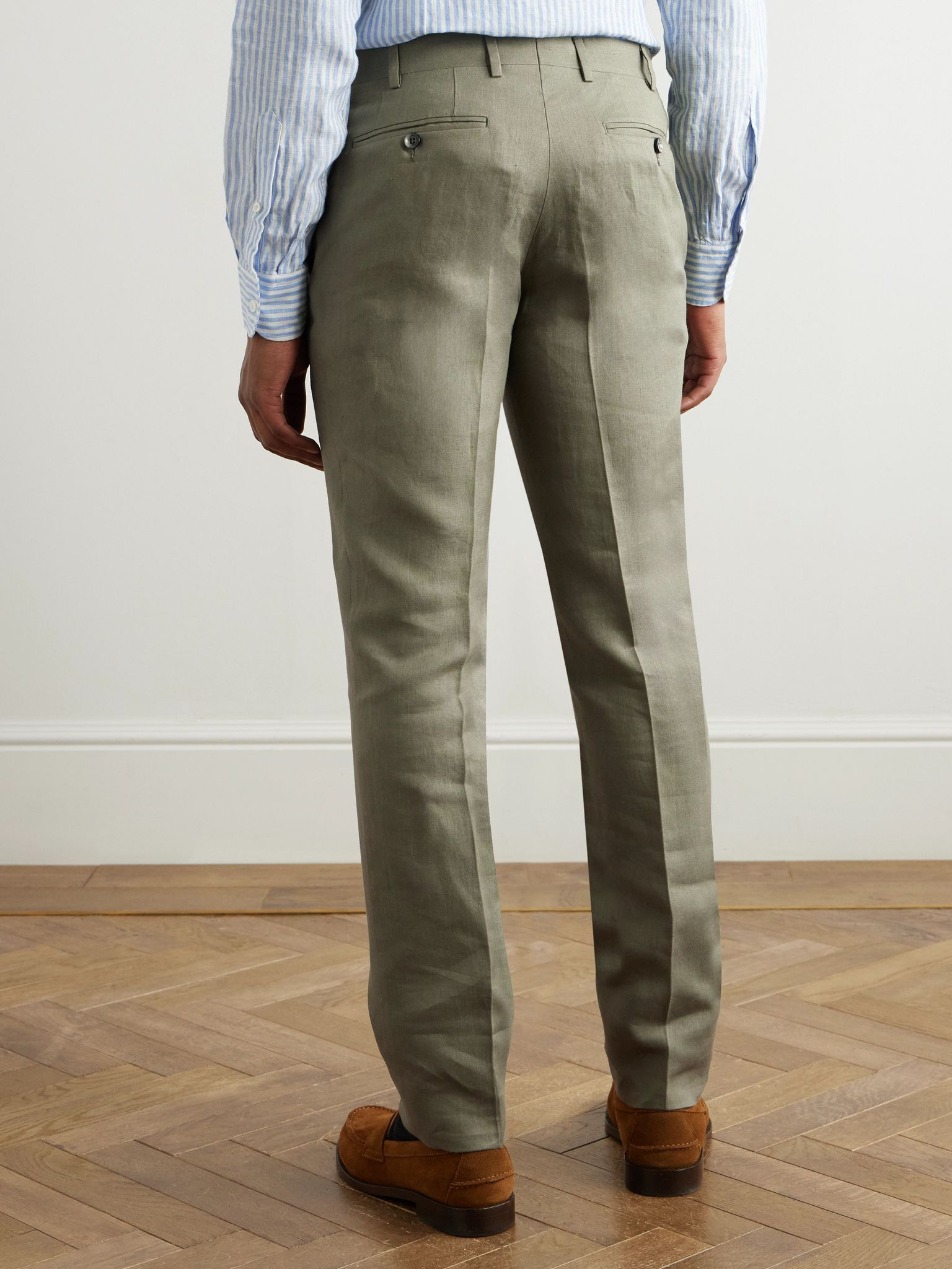 Slim-Fit Linen Suit Trousers Green - 4
