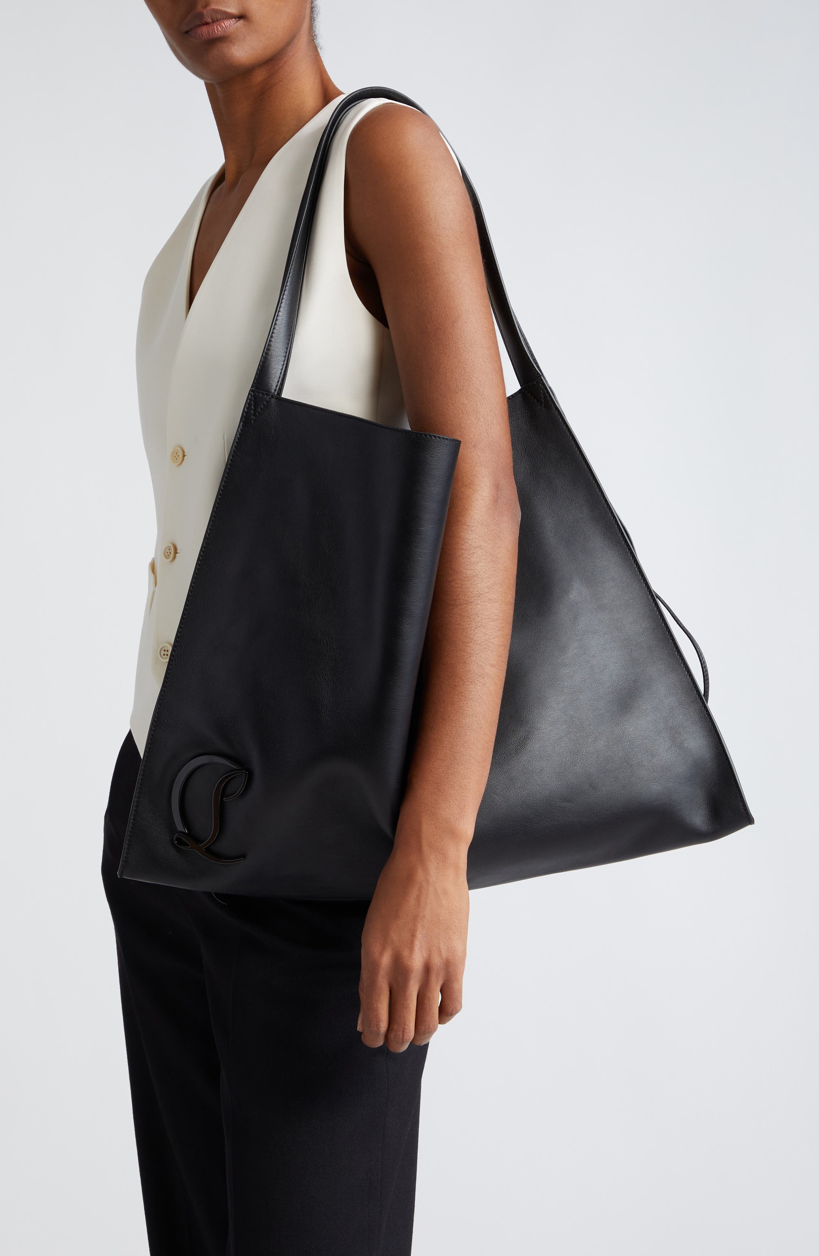 Christian Louboutin Le 54 Leather Drawstring Tote in B380 Black/Black/Black at Nordstrom - 2