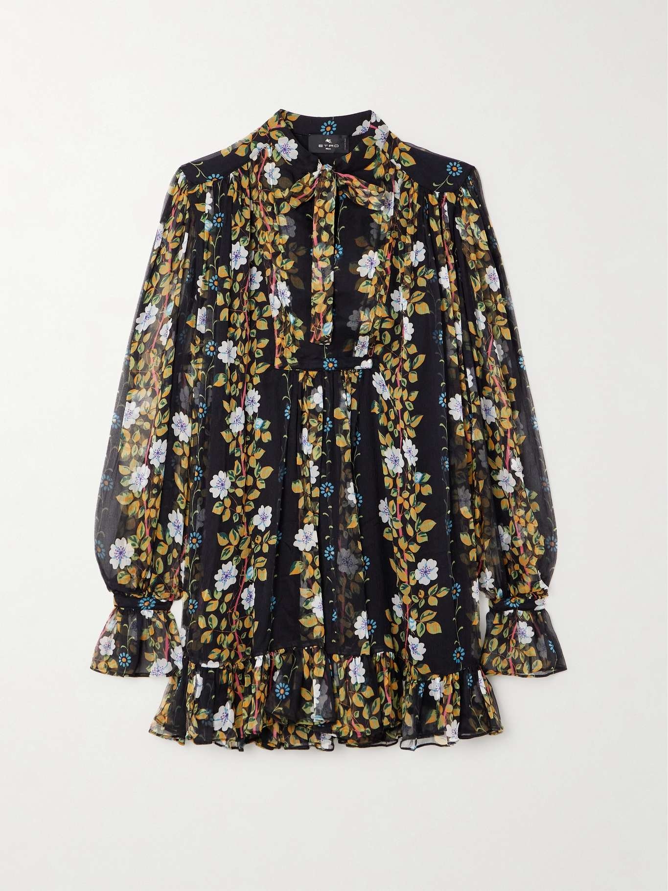 Etro Tie-neck floral-print silk-crepon mini dress