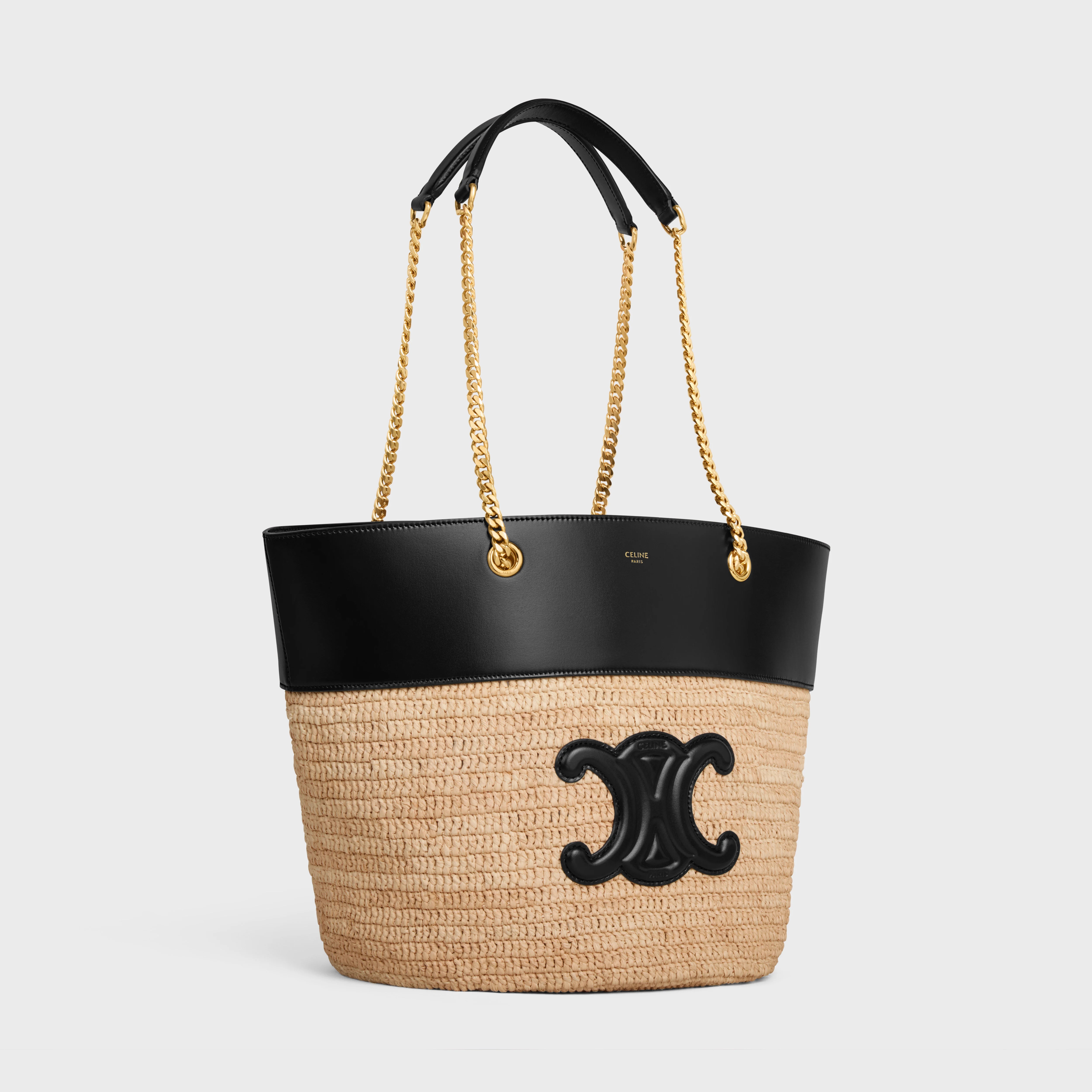 CHAIN BUCKET CELINE CLASSIC PANIER in RAFFIA and CALFSKIN - 2