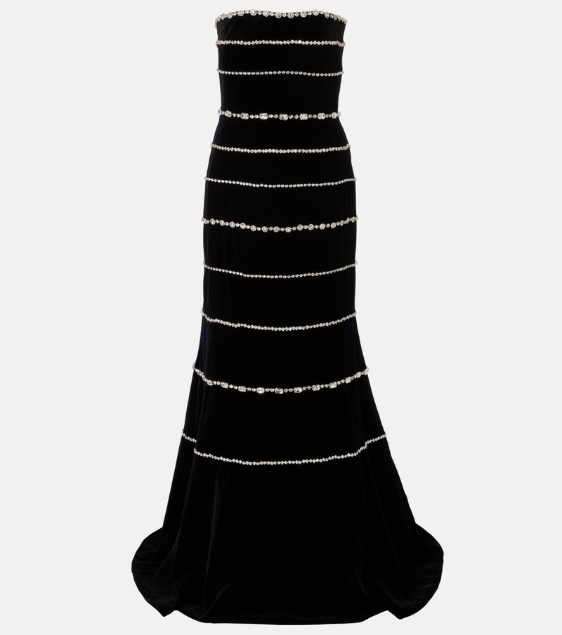 Shaula crystal-embellished cotton velvet bustier gown 1