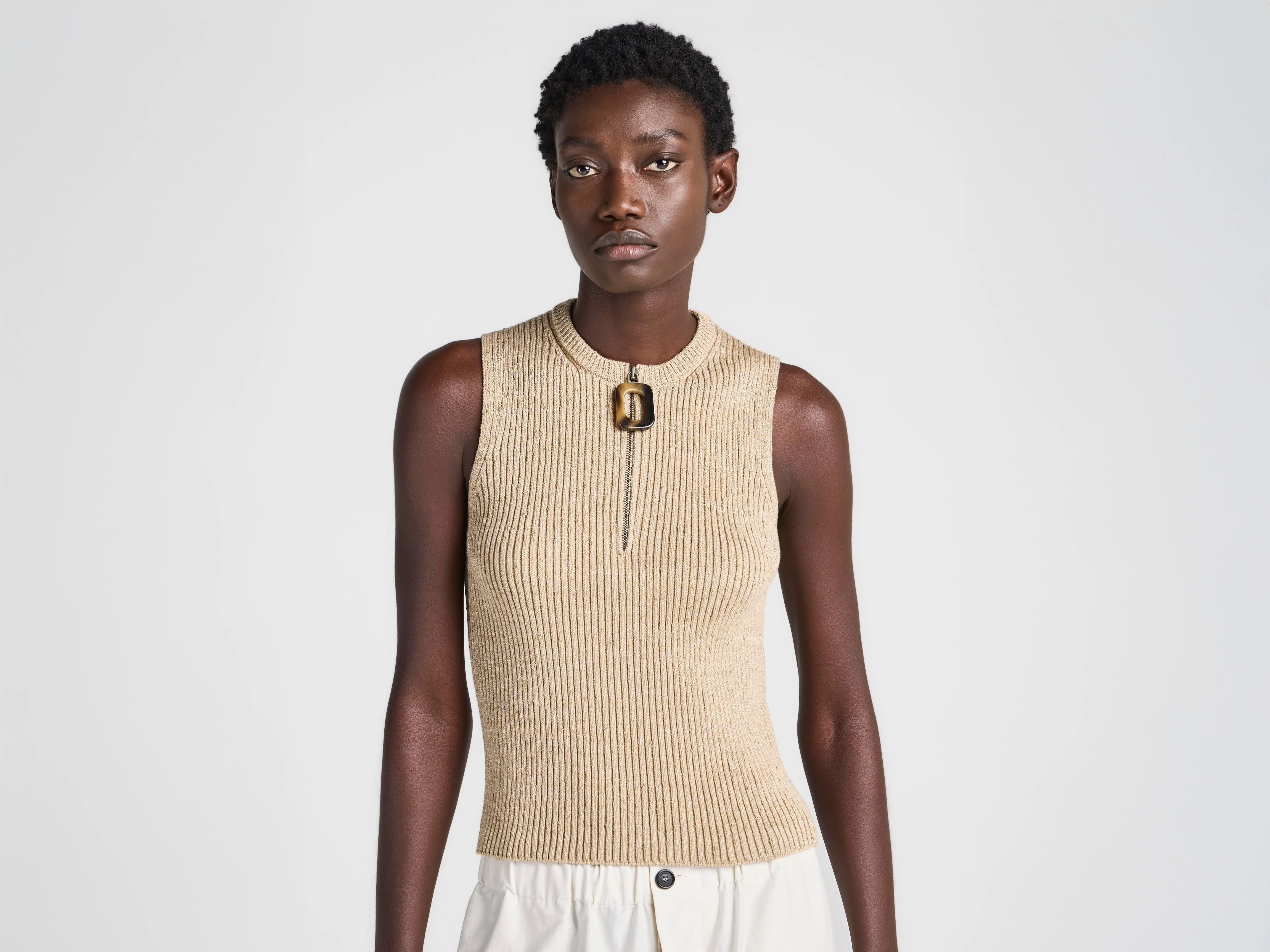 WOMENS ZIPPED TANK TOP IN SAND - 1