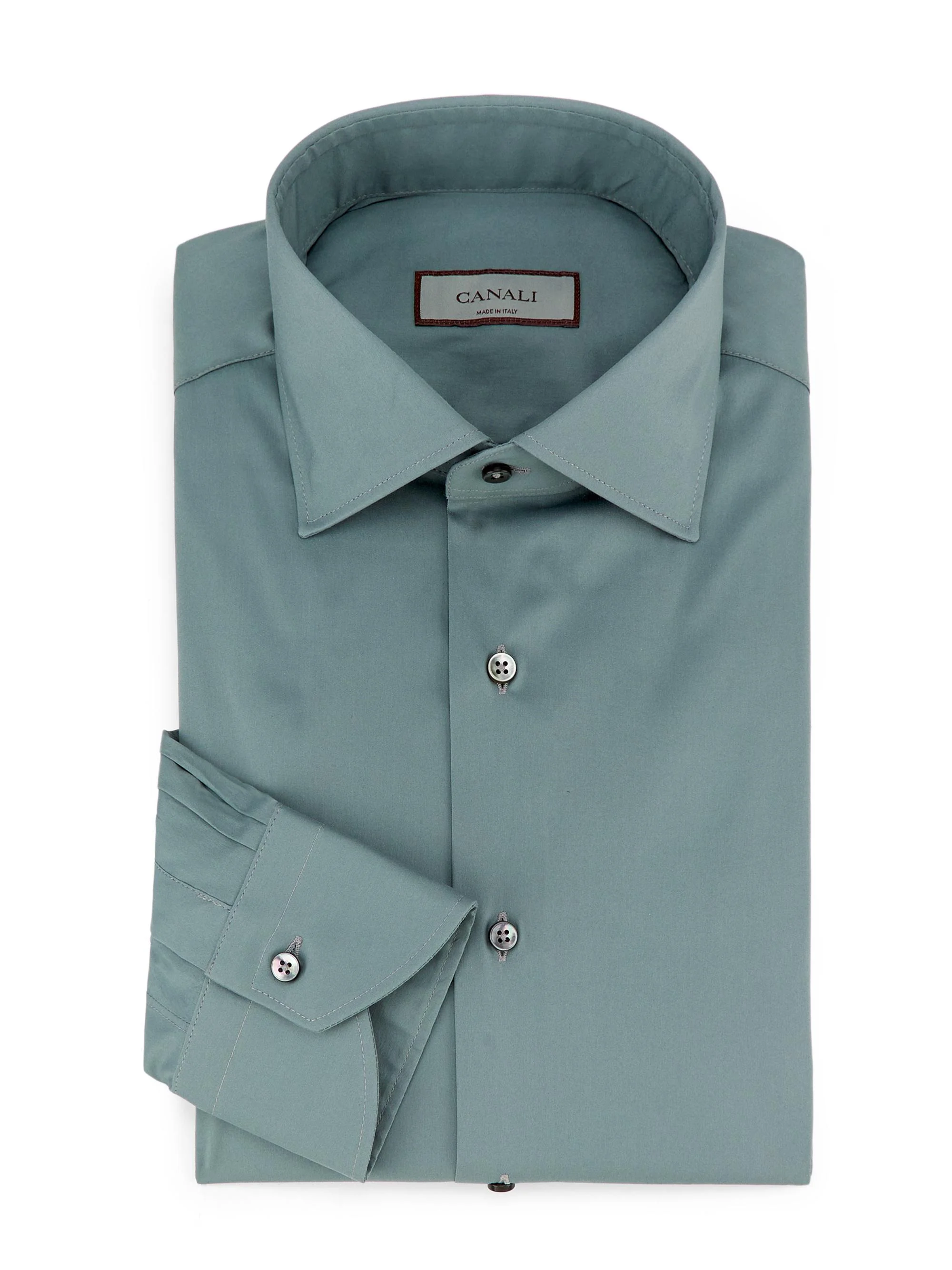 Men's Solid Cotton Dress Shirt - Green - 1