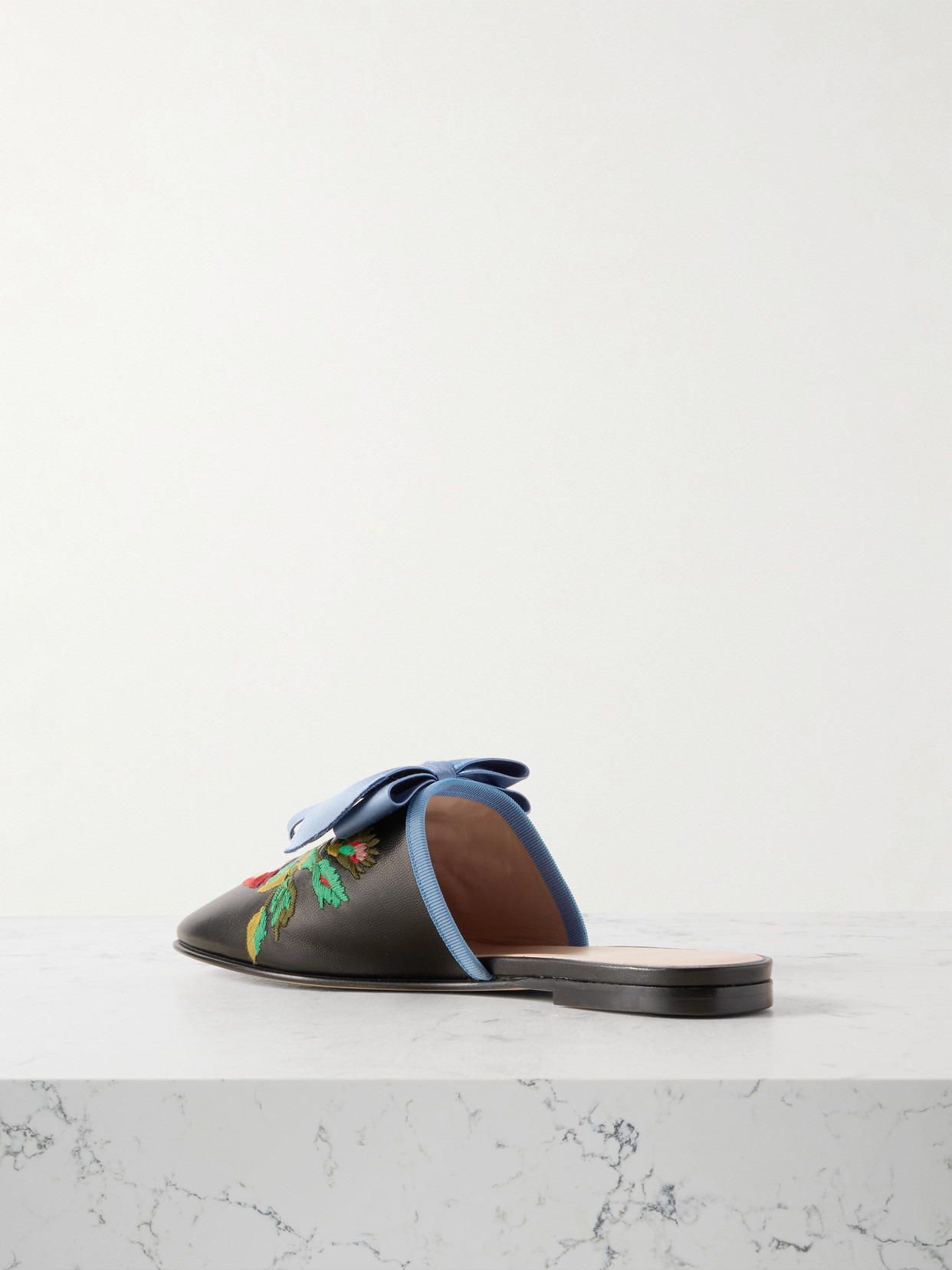 Beauregard Bow-embellished Embroidered Leather Slippers - 3