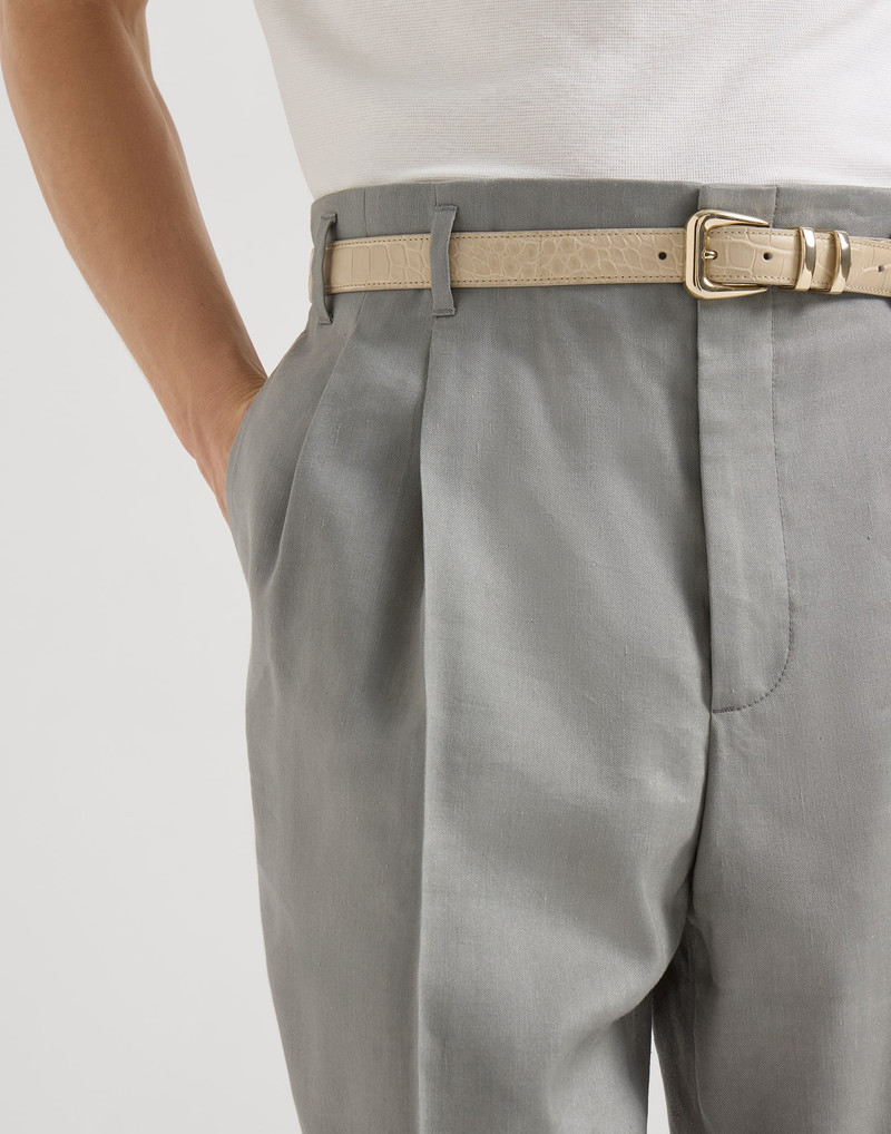 Linen, virgin wool and mohair gabardine trousers with double pleats 4