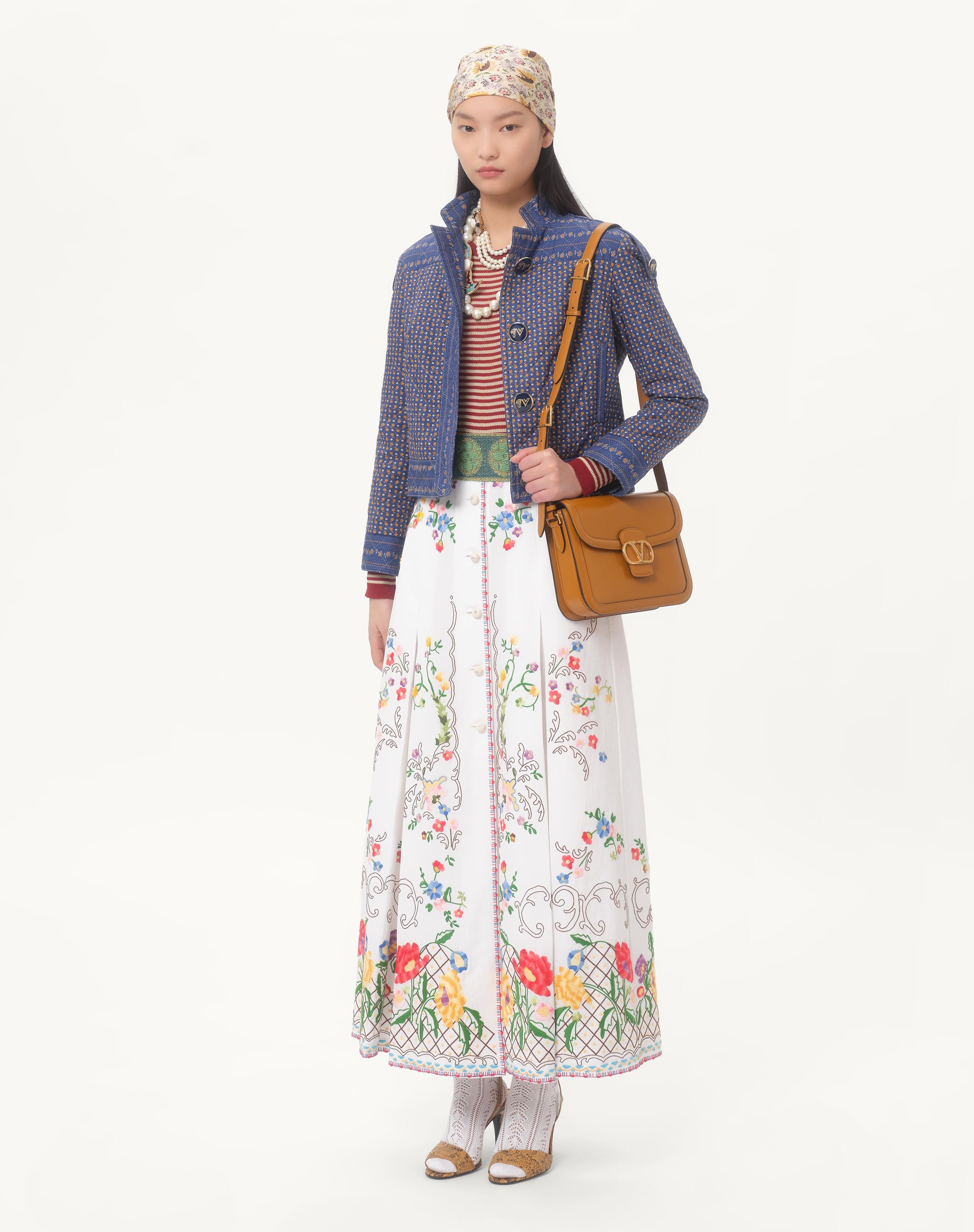 Valentino EMBROIDERED COTTON AND LINEN SKIRT | REVERSIBLE