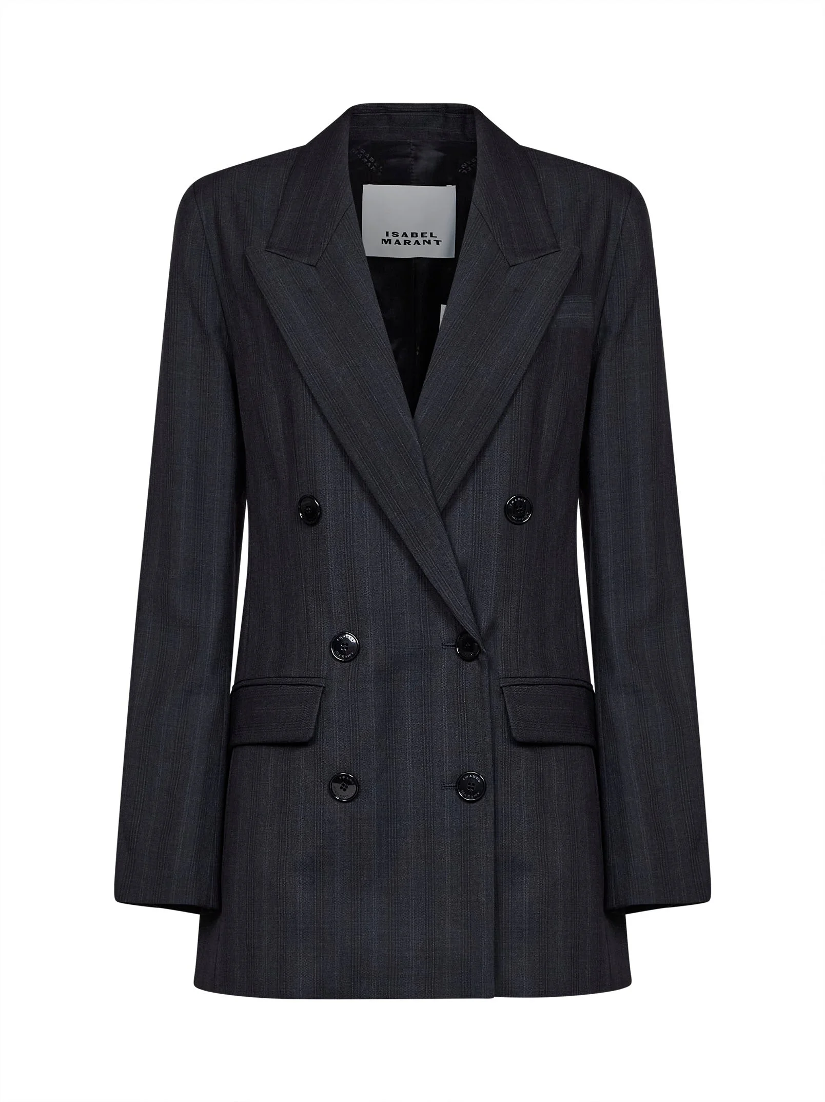 Dark anthracite check stretch wool Jevima double-breasted blazer - 1