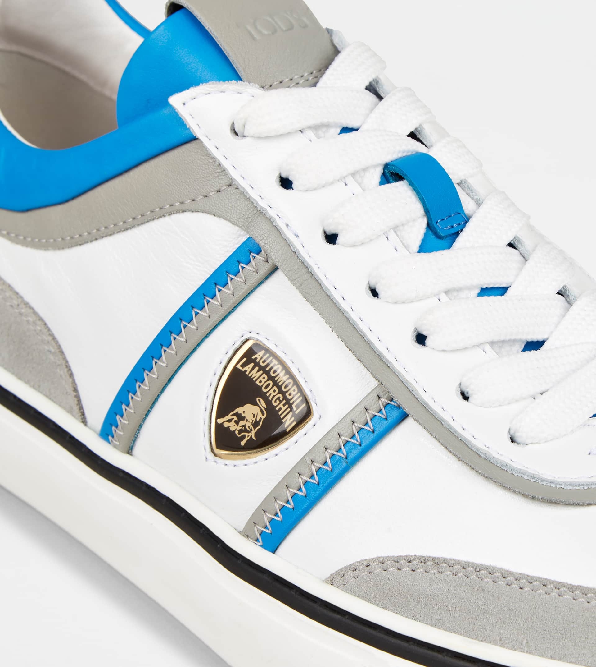 SNEAKERS IN LEATHER - GREY, WHITE, LIGHT BLUE - 6