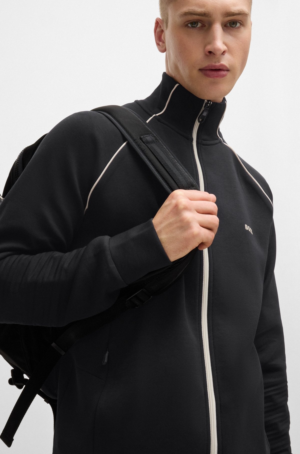 STRETCH-COTTON ZIP-UP SWEATSHIRT WITH PIPING AND BRANDING - 3