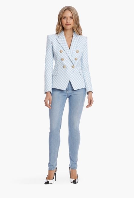 Blue and white gingham-print cotton blazer - 2