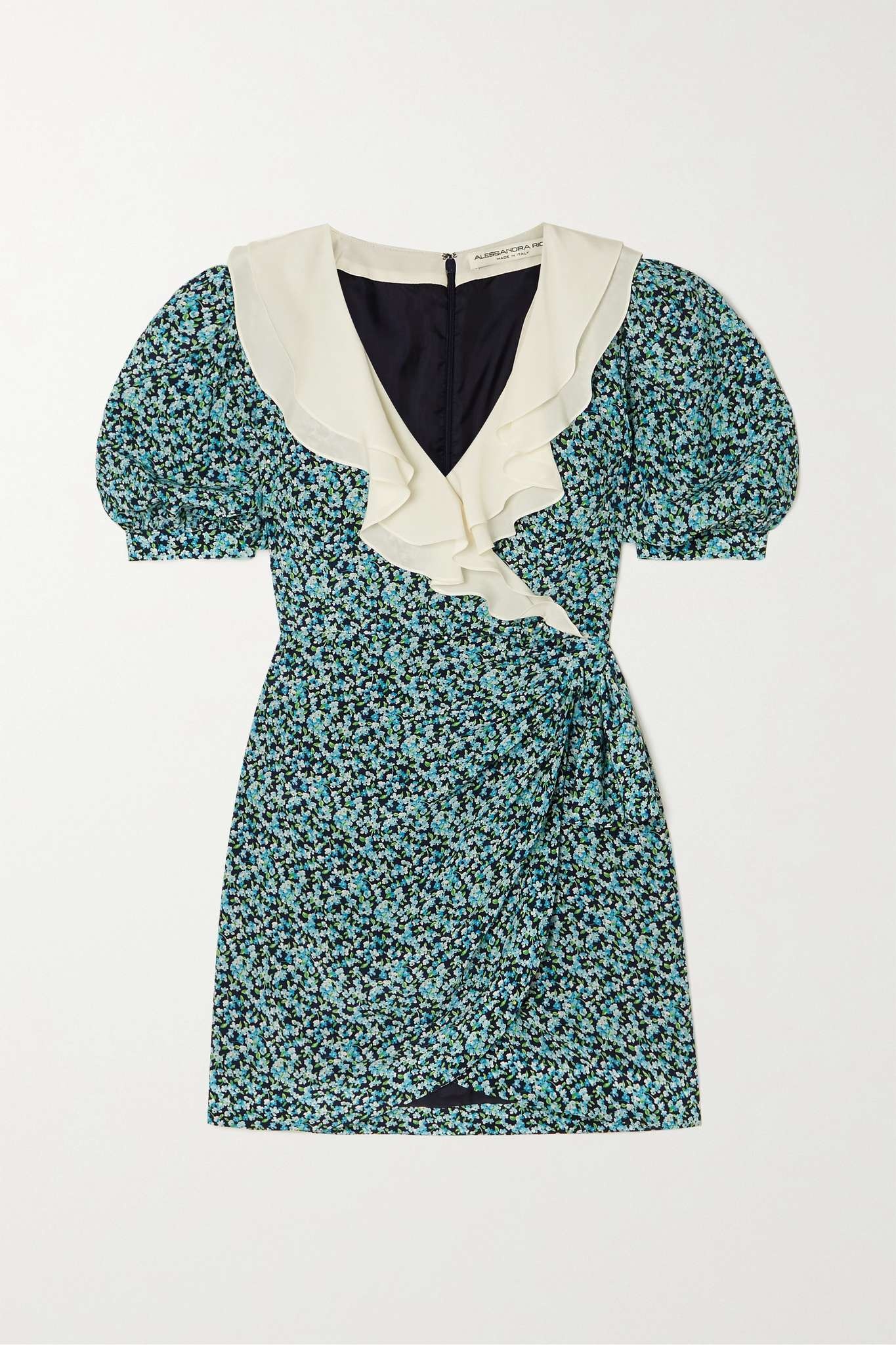 Wrap-effect ruffled floral-print silk-crepe mini dress - 1