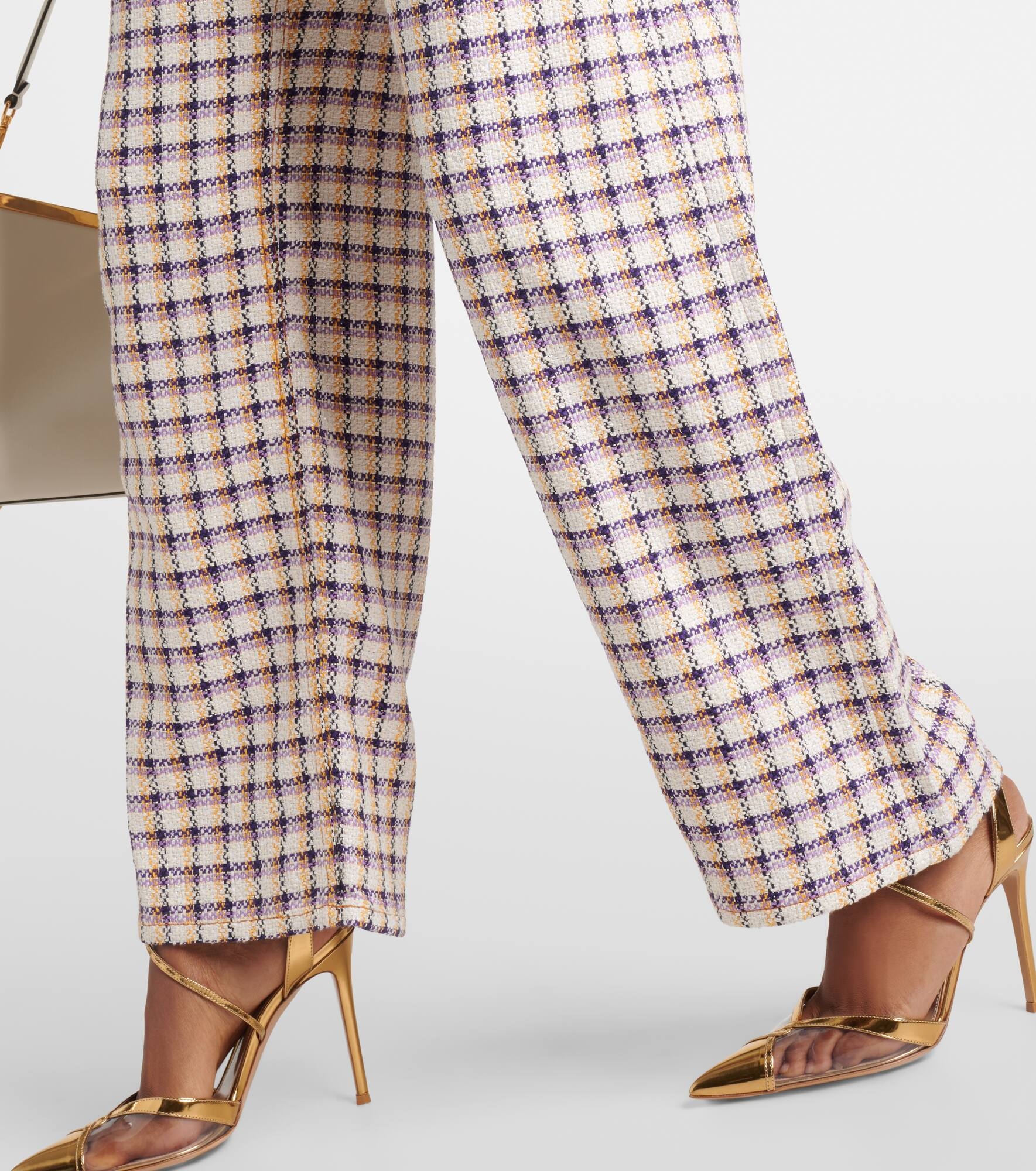 Checked cotton-blend tweed wide-leg pants - 5
