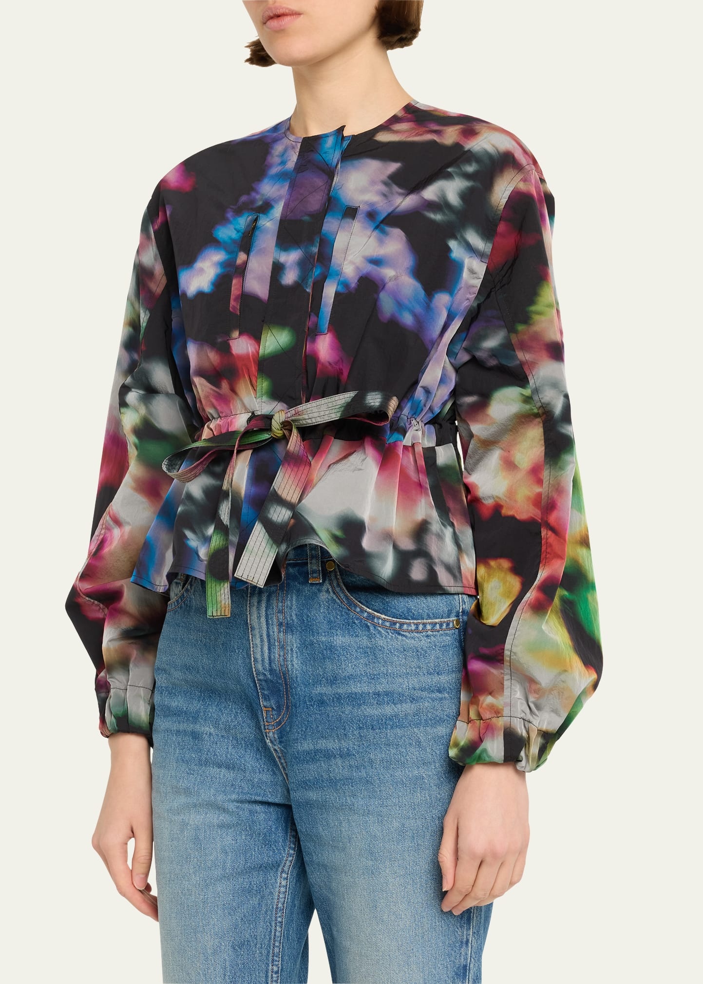 Alair Belted Printed Puff-Sleeve Jacket - 4