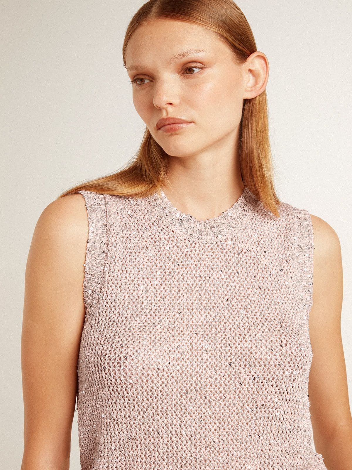 Mesh knit top with sequins and contrasting details - 5