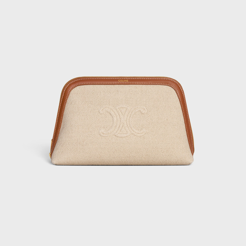 MEDIUM COSMETIC POUCH IN TEXTILE WITH TRIOMPHE AND CALFSKIN 1