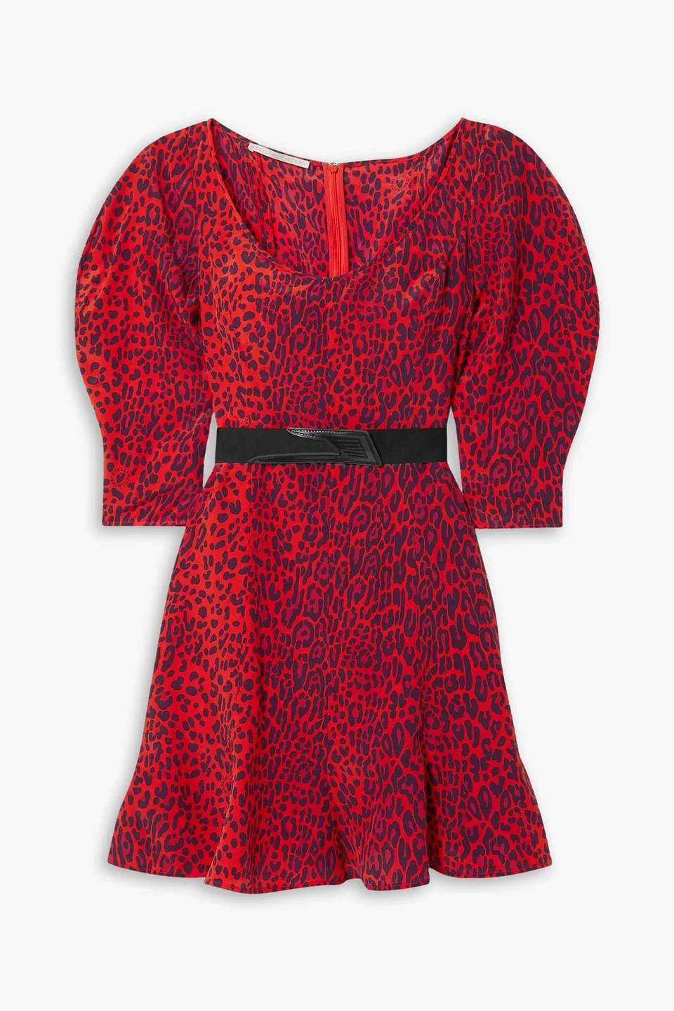 Belted leopard-print silk crepe de chine mini dress - 1