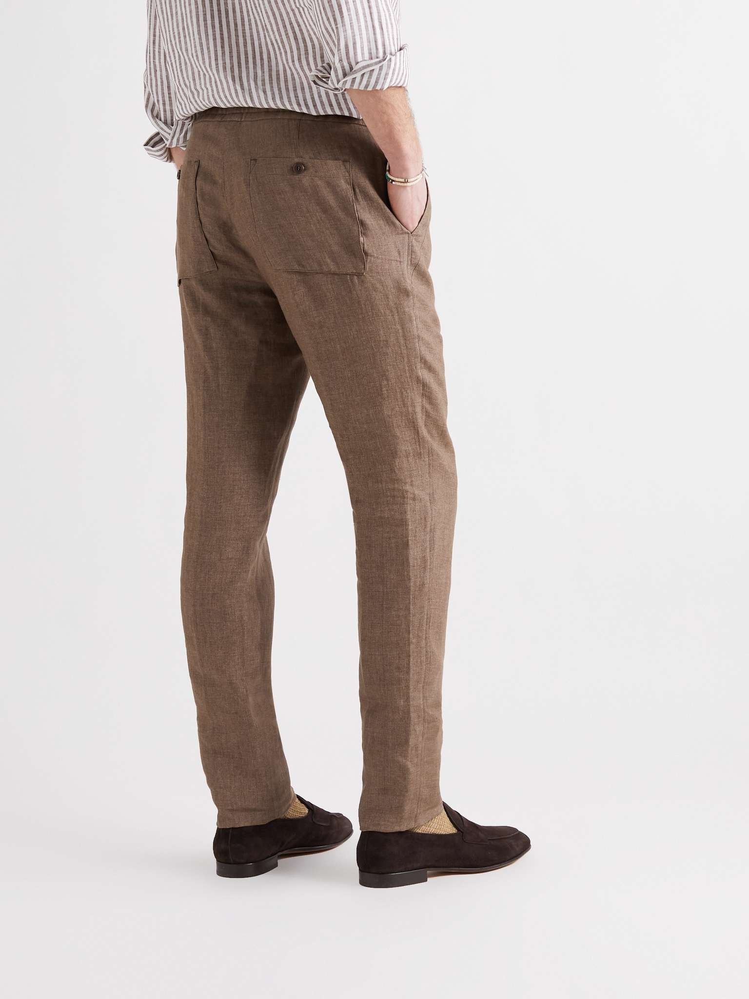 Slim-Fit Linen Drawstring Trousers - 4