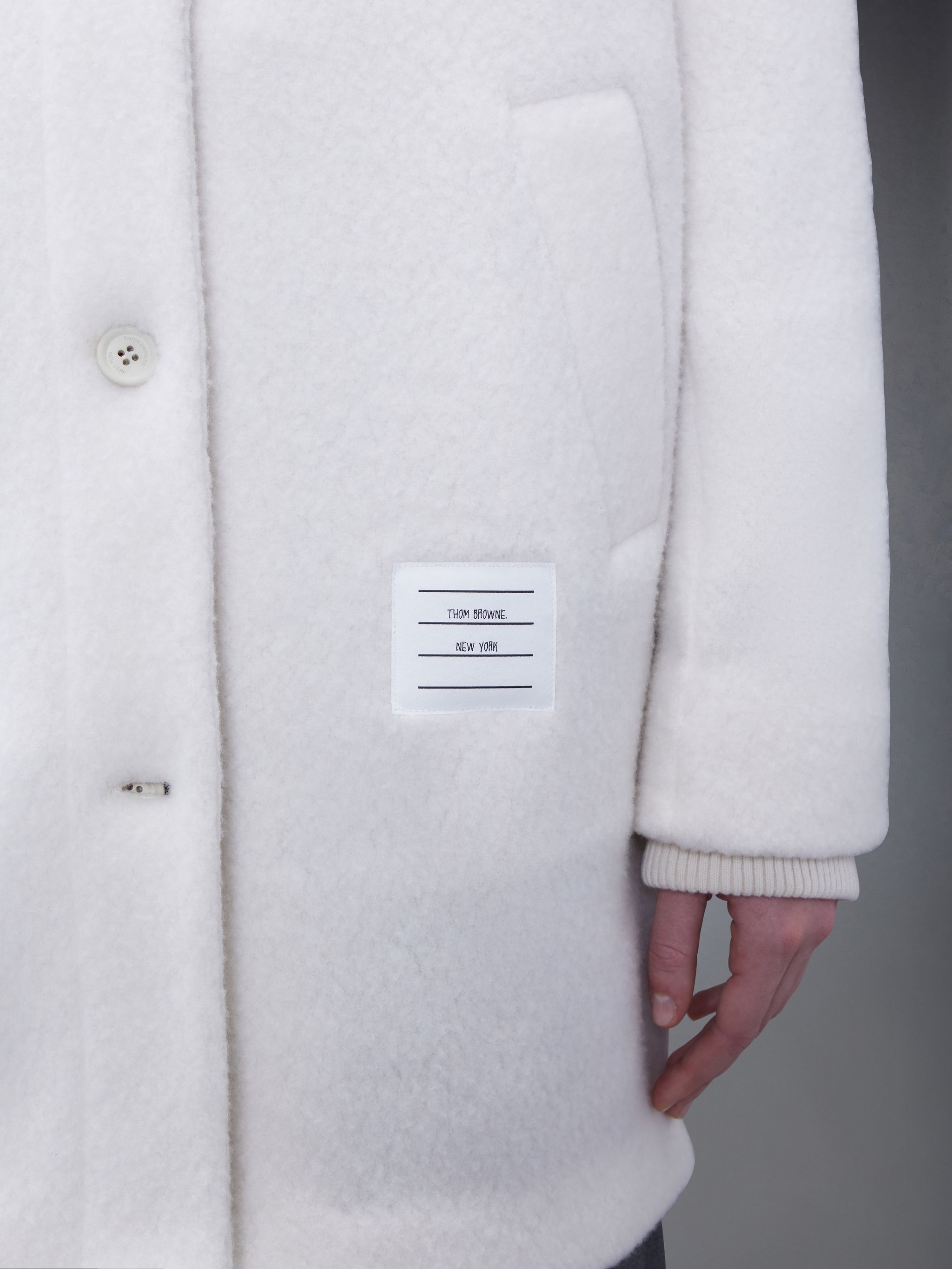 Wool Fleece Stripe Round Collar Overcoat - 5