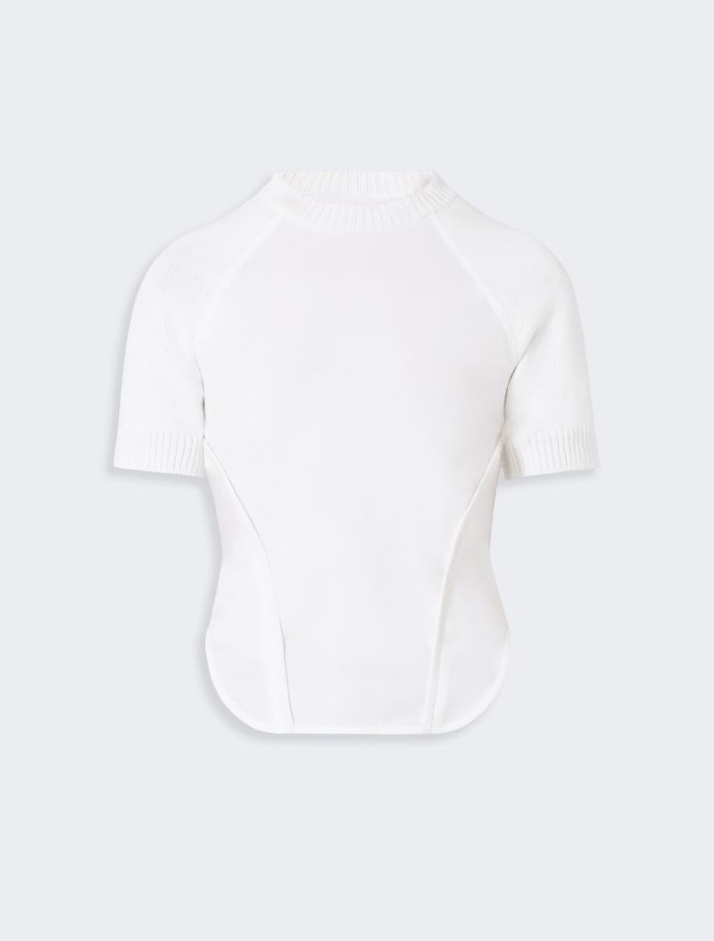 Short-sleeve stretch cotton top - white 1