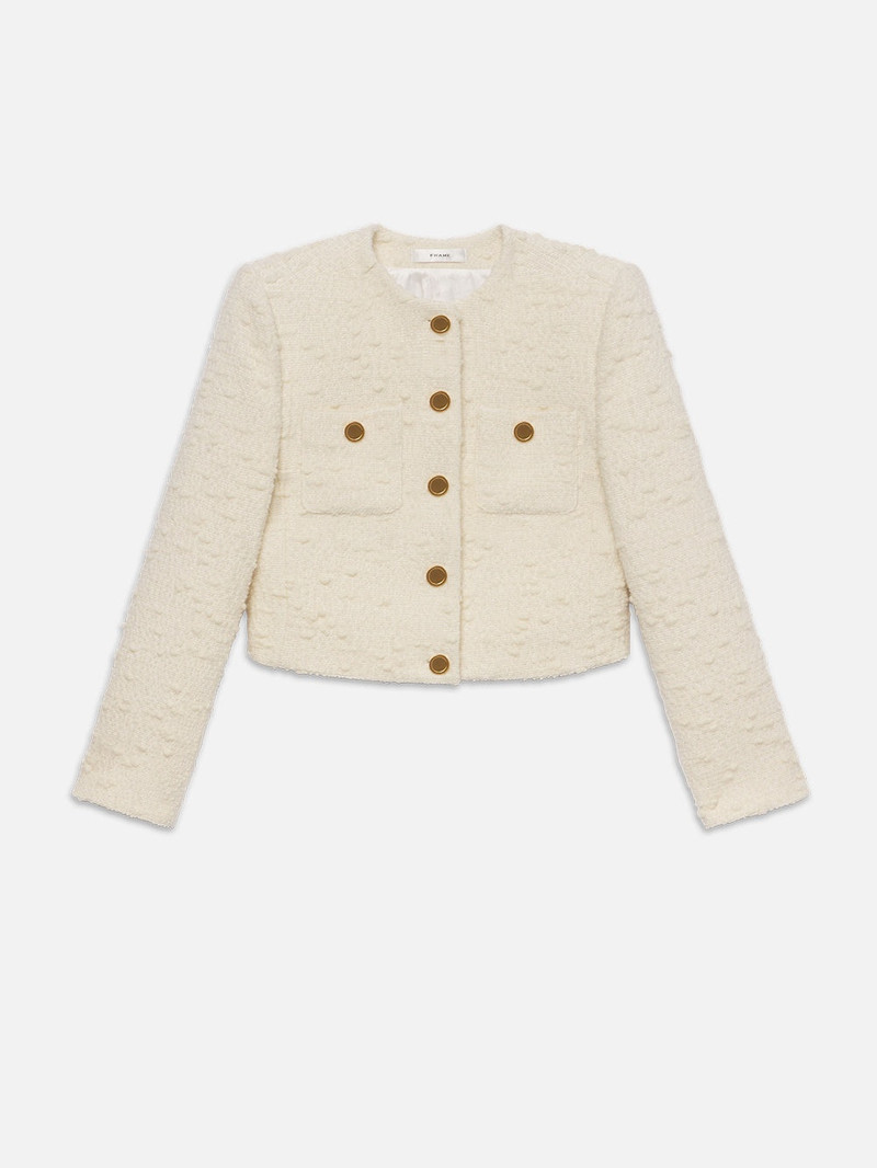 Cropped Button Front Jacket in Ecru - 1