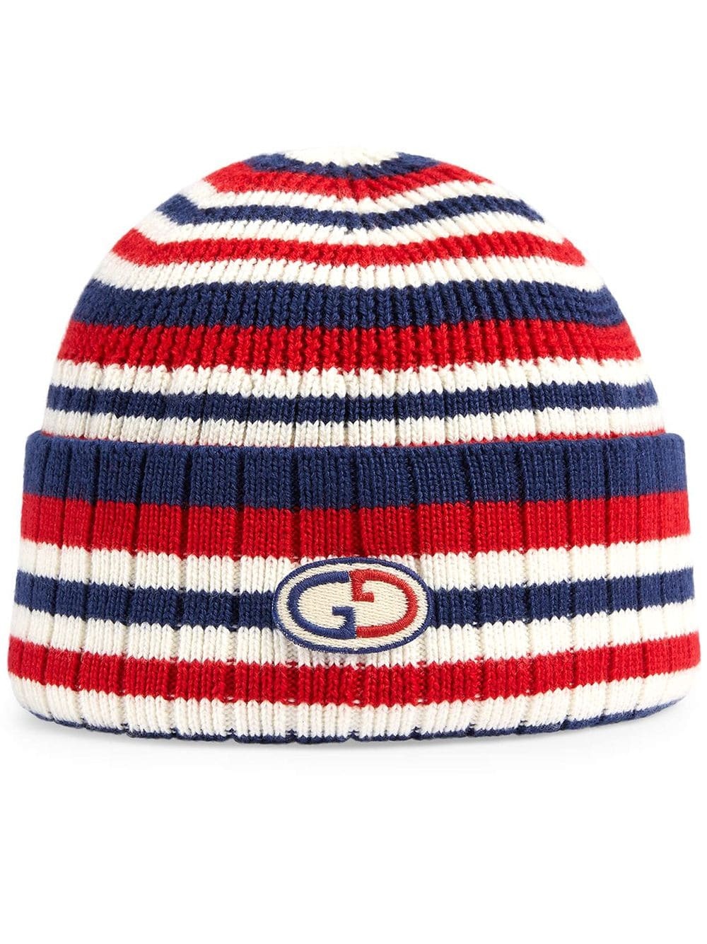 logo-applique striped wool beanie - 1