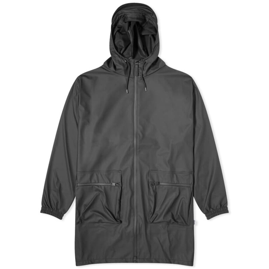 Rains Men's Black Long Cargo Jacket - 5