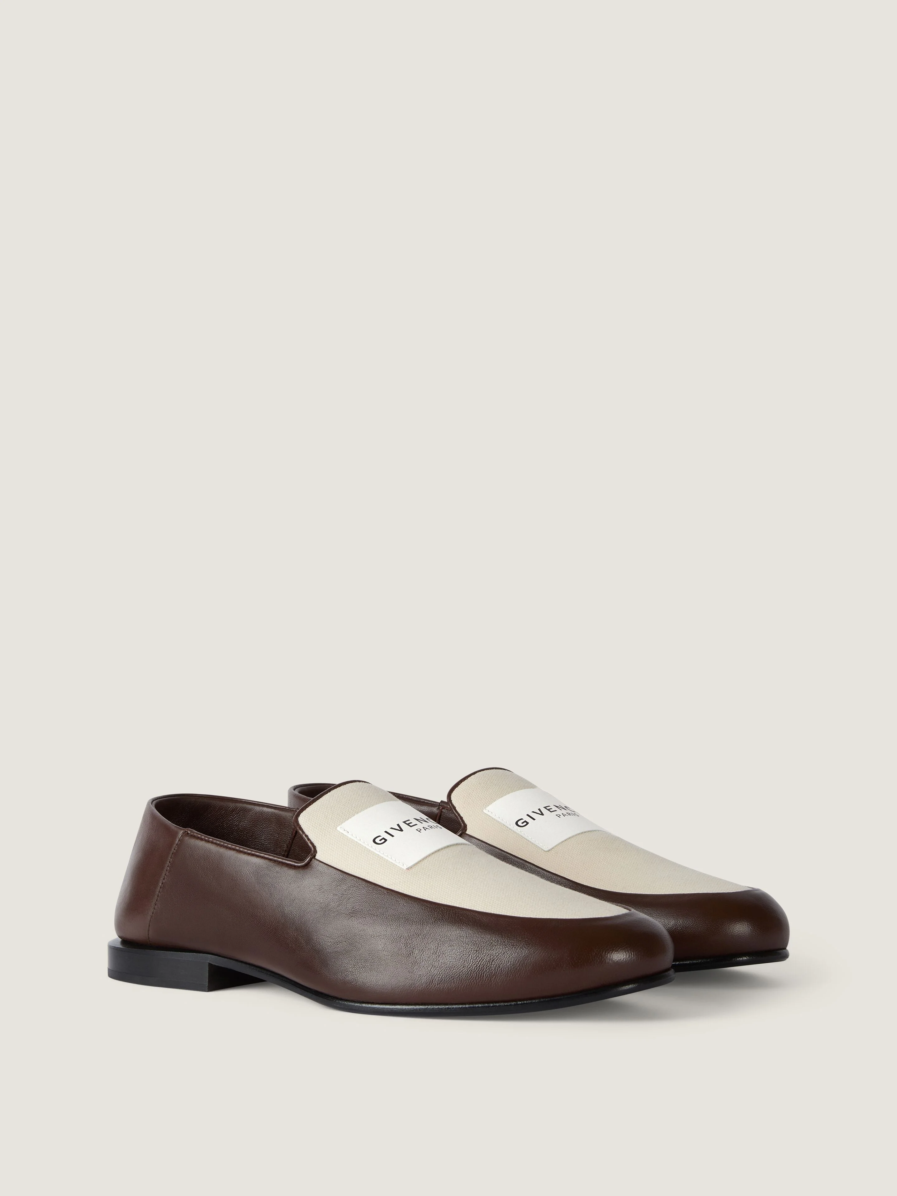 LABEL LOAFERS IN SHINY LEATHER AND CANVAS - 1