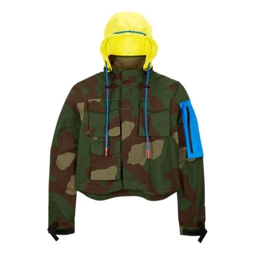 (WMNS) Nike x OFF-WHITE Crossover Printing Hooded Drawstring Green Camouflage Jacket CK5623-385 - 1