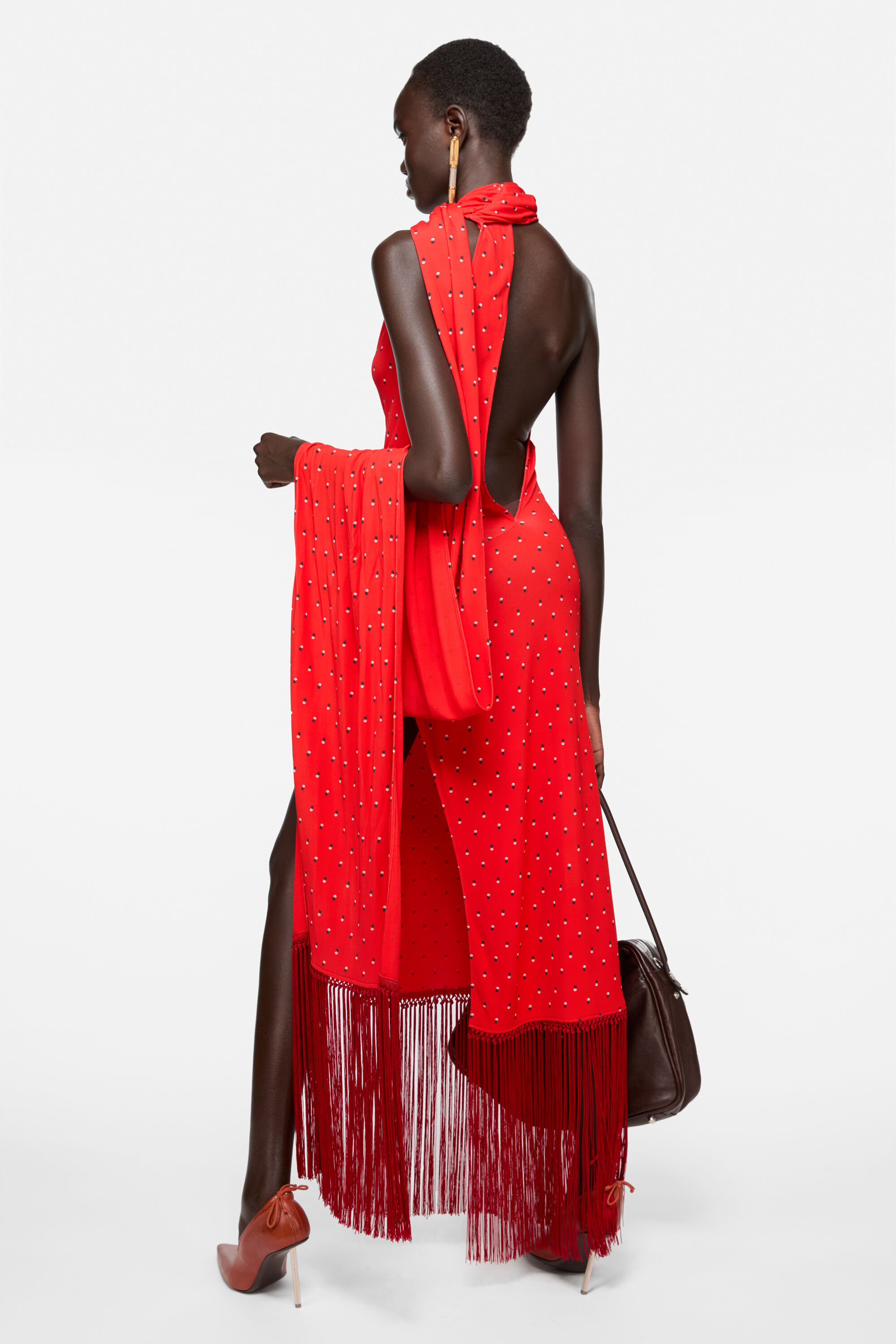 Draped satin dress - Red - 3