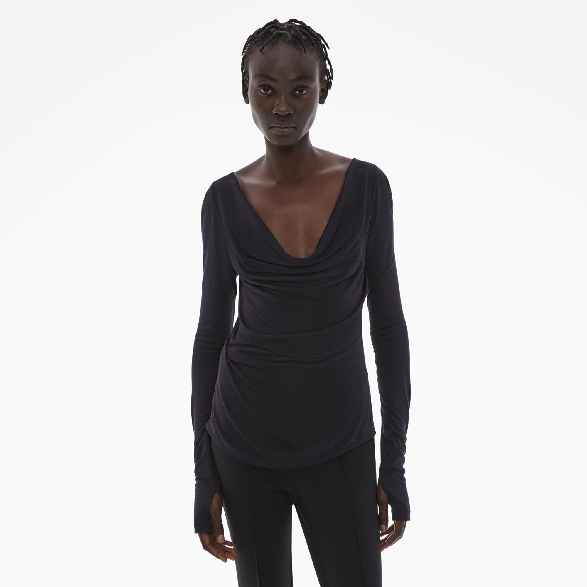 RIBBED COWL NECK TOP - 3