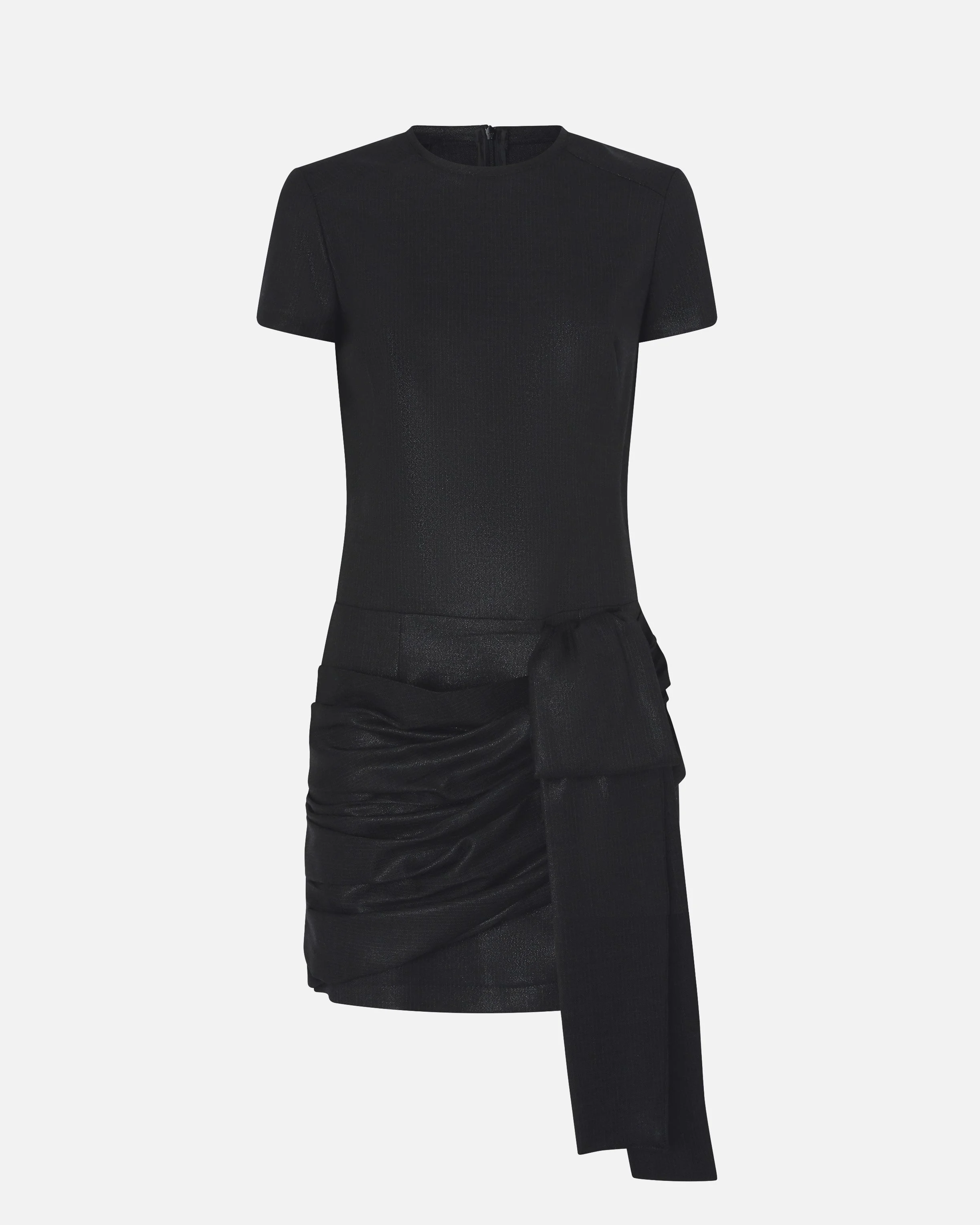 SHORT PINSTRIPED DRESS WITH DRAPING - 1