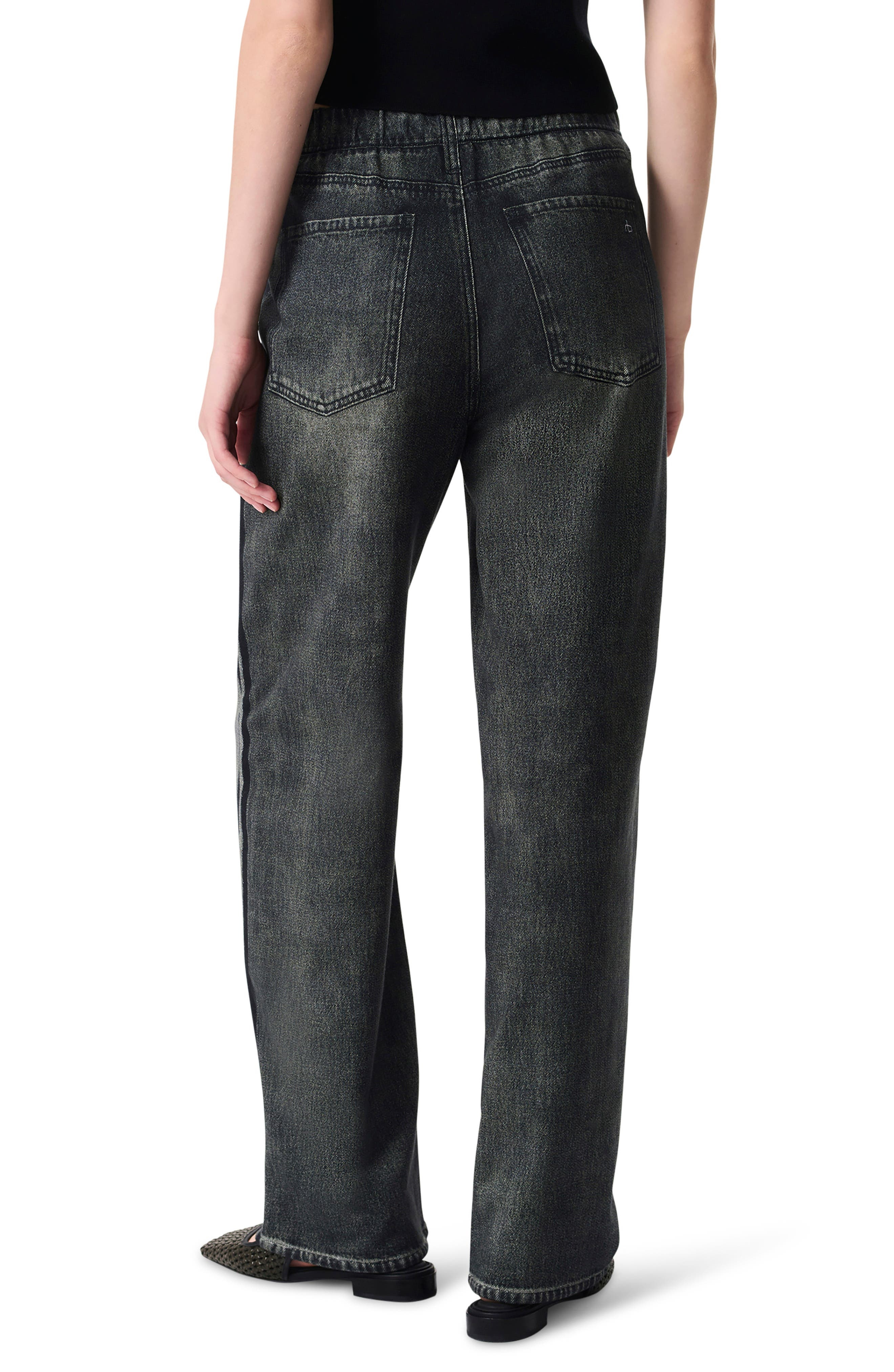 rag & bone Miramar Side Stripe High Waist Wide Leg Cotton Terry Sweatpant Track Pants in Washed Blac - 2
