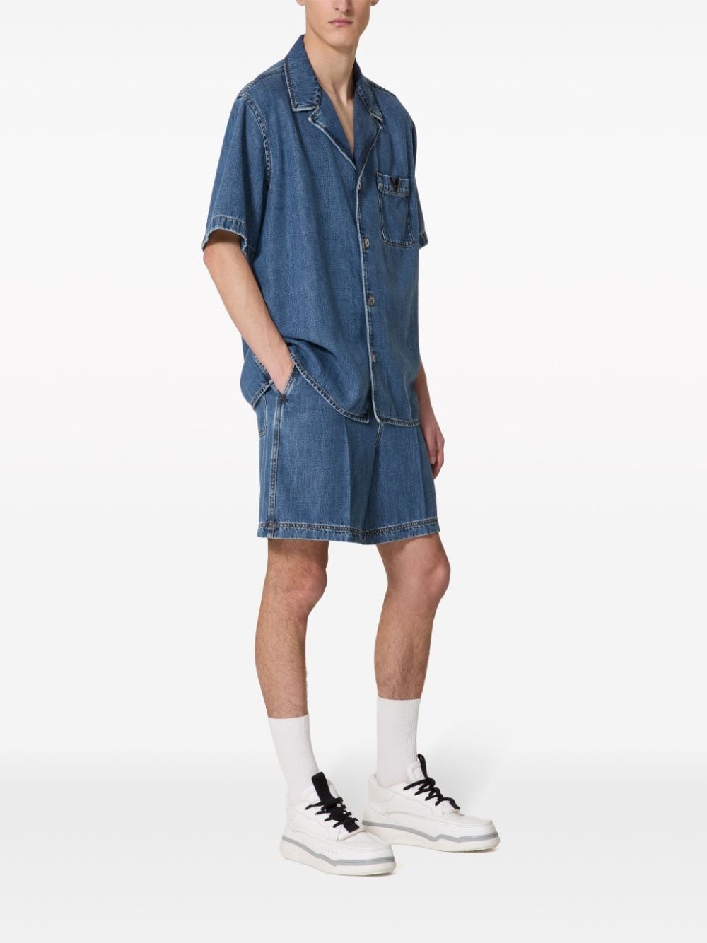 V-detail denim bowling shirt - 2
