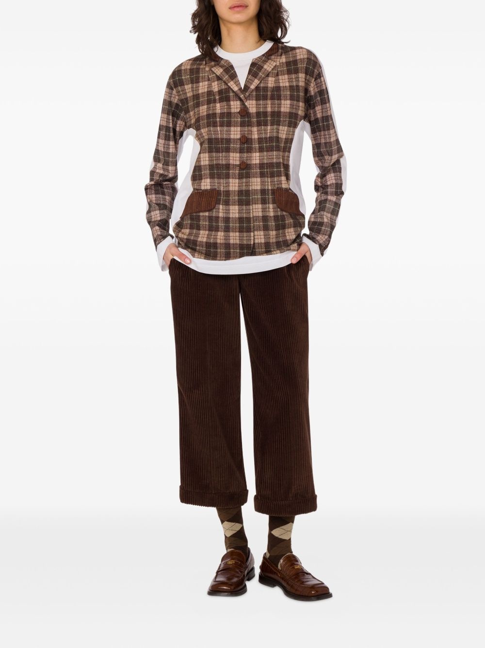 check-patterned cotton T-shirt - 2