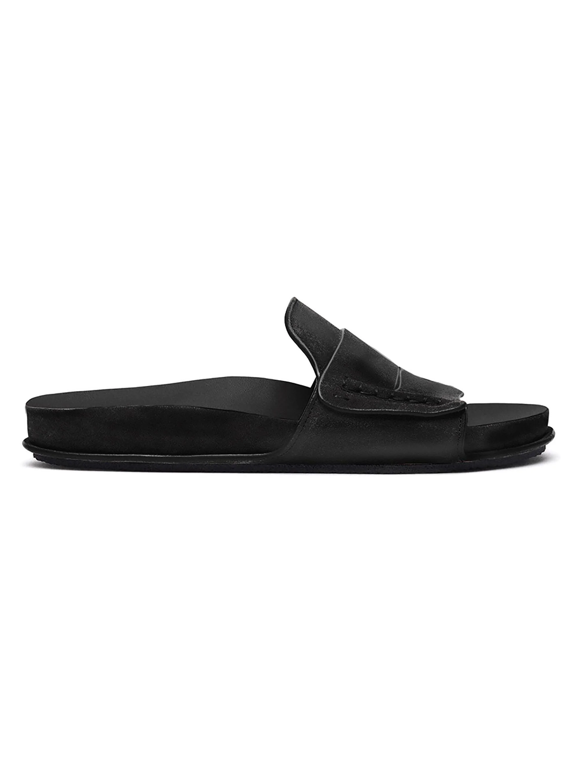 Men's Leather Slide Sandals - Black - 1