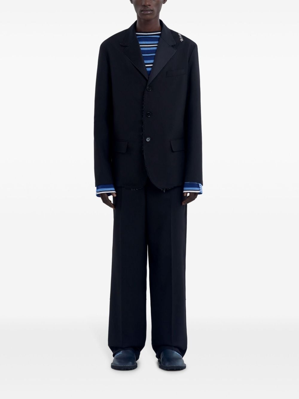 logo-embroidered wool blazer - 2