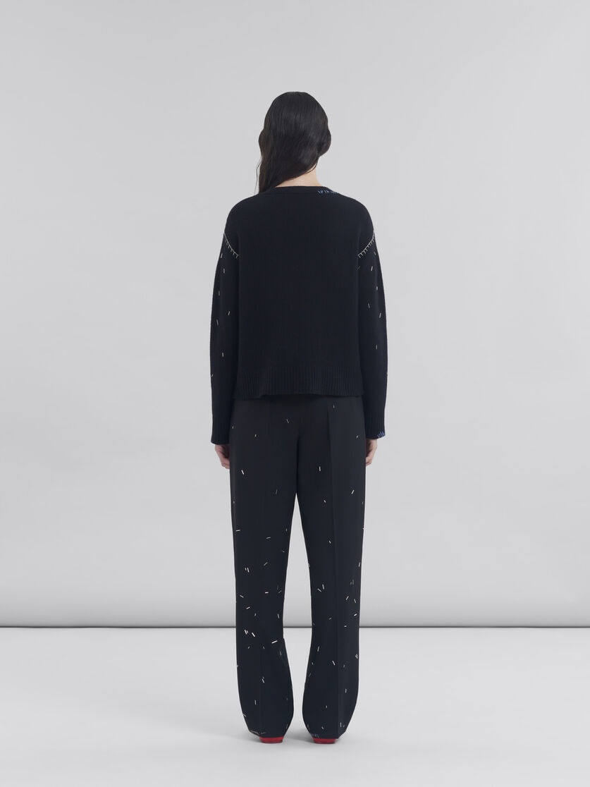 BLACK STRAIGHT CUT WOOL TROUSERS WITH BEAD DETAIL - 3