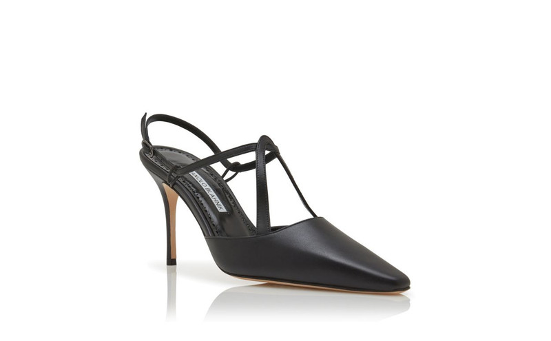 Black Nappa Leather T-Bar Pumps 3