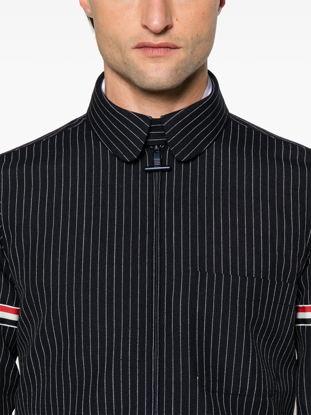 Pinstripe High Twist Wool Zip Up Shirt Men - 5