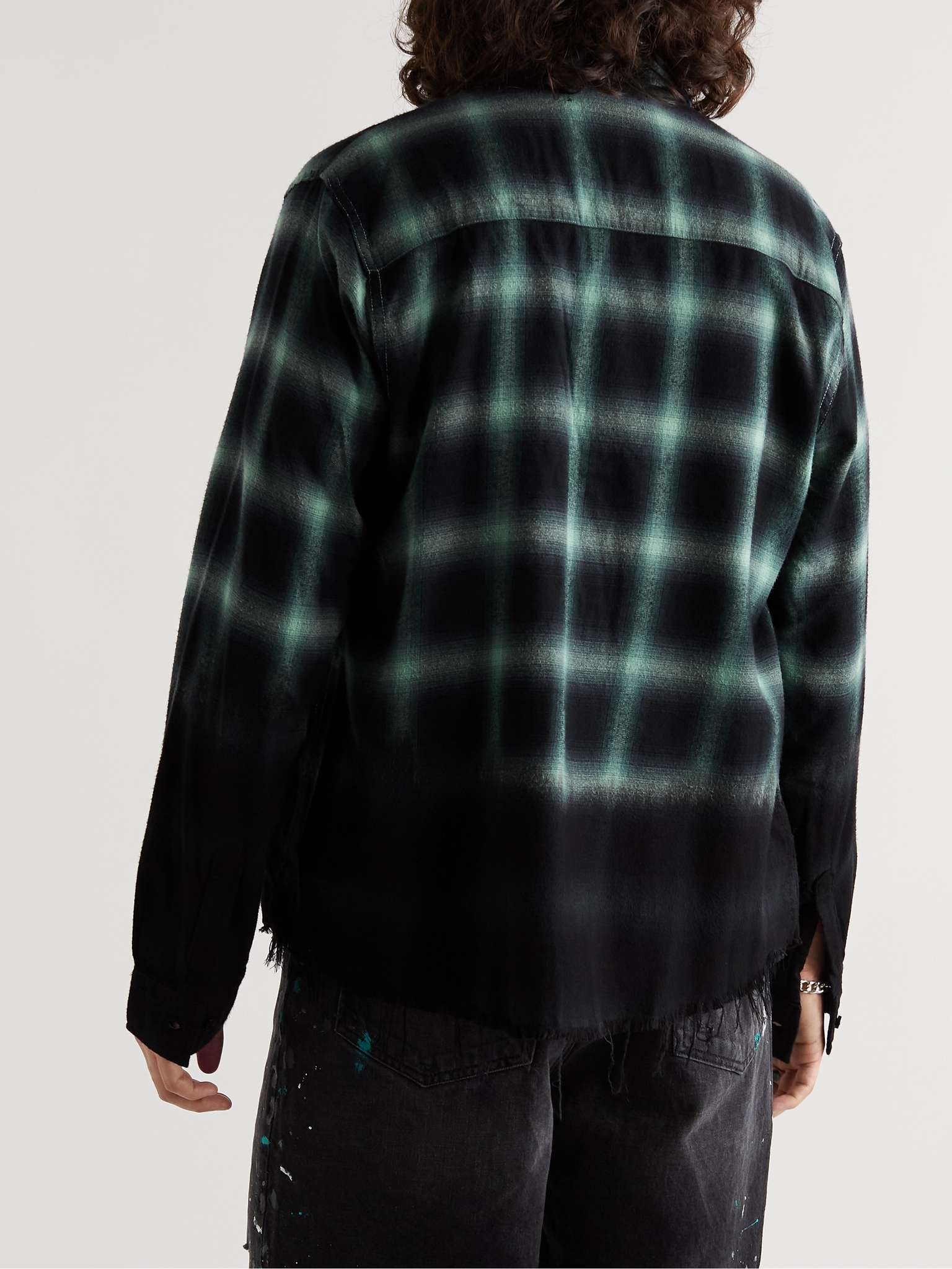 Distressed Dip-Dyed Checked Cotton-Flannel Shirt - 4