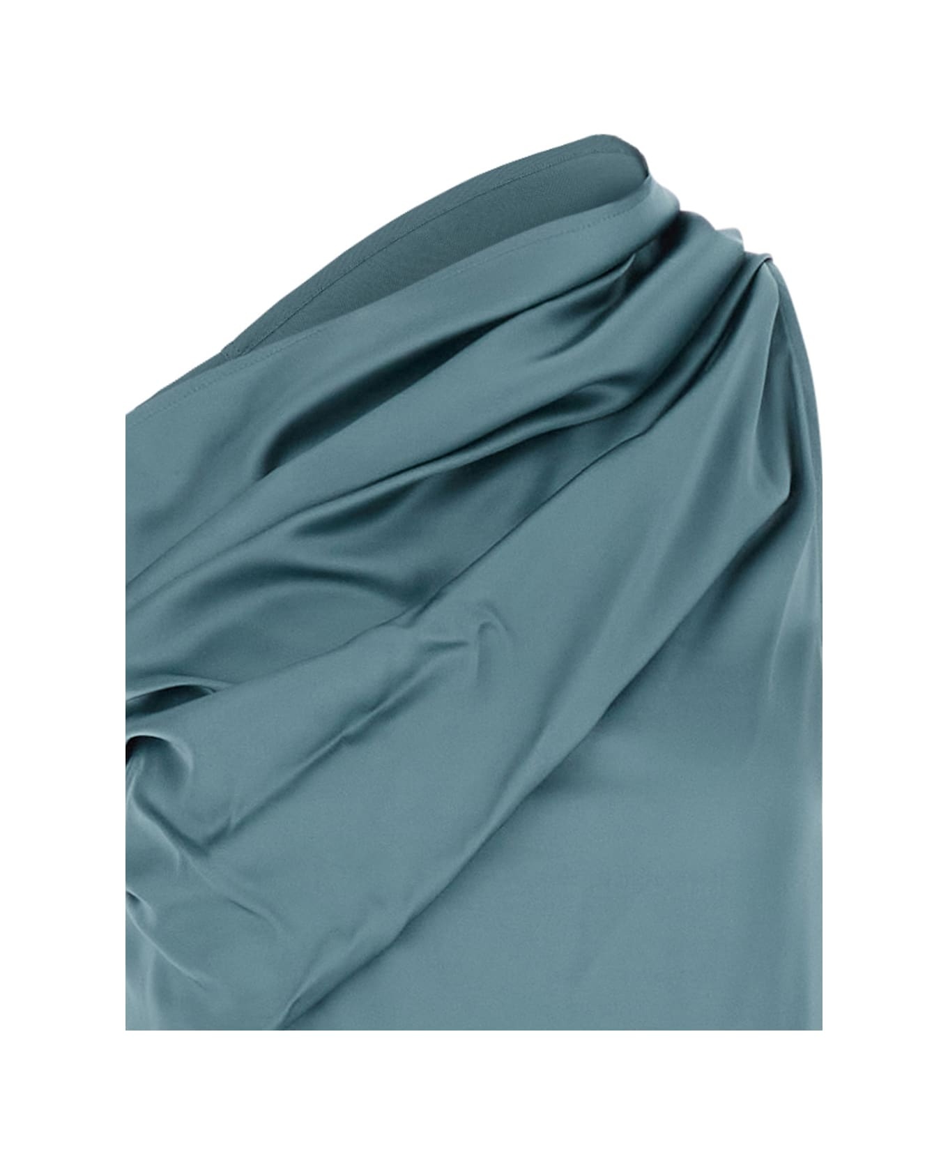 'athena Arrowhead' Light Blue Long Dress With One Shoulder Design And Side Slits In Viscose And Acet - 3