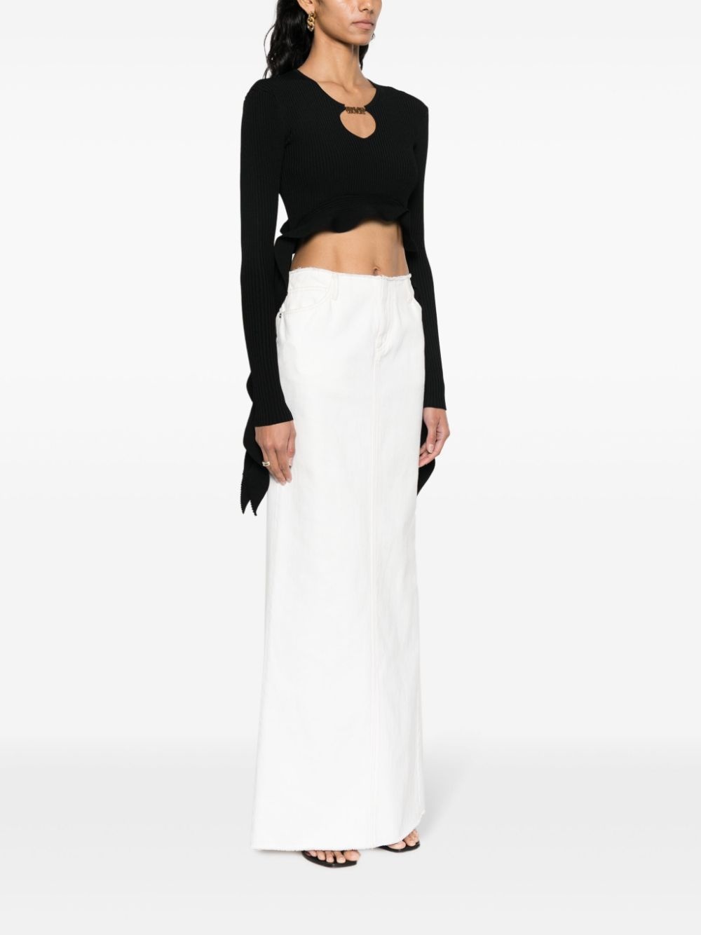 ruffled ribbed-knit cropped top - 3