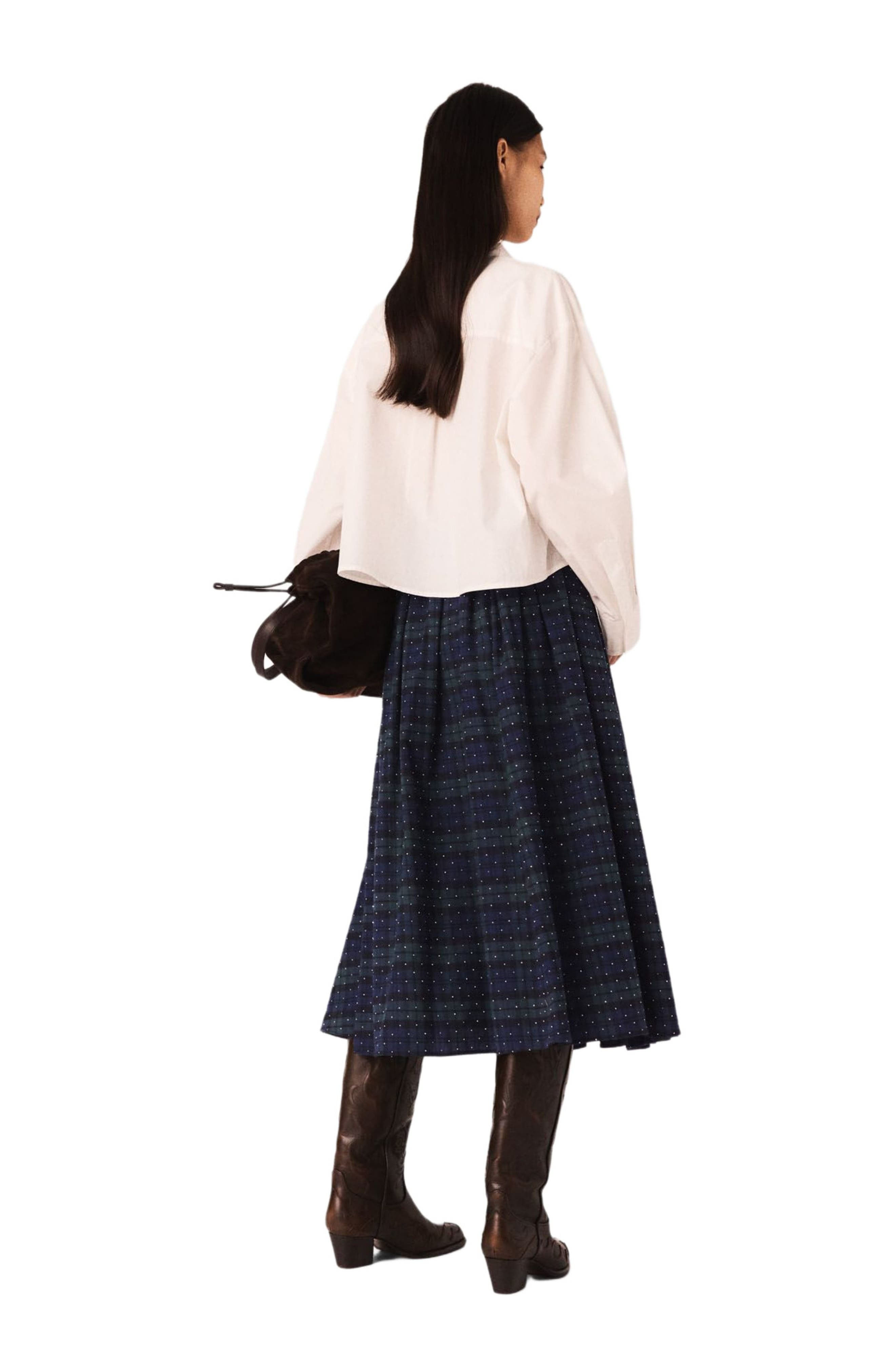 maje Check skirt with rhinestones in Blue /Green at Nordstrom - 3