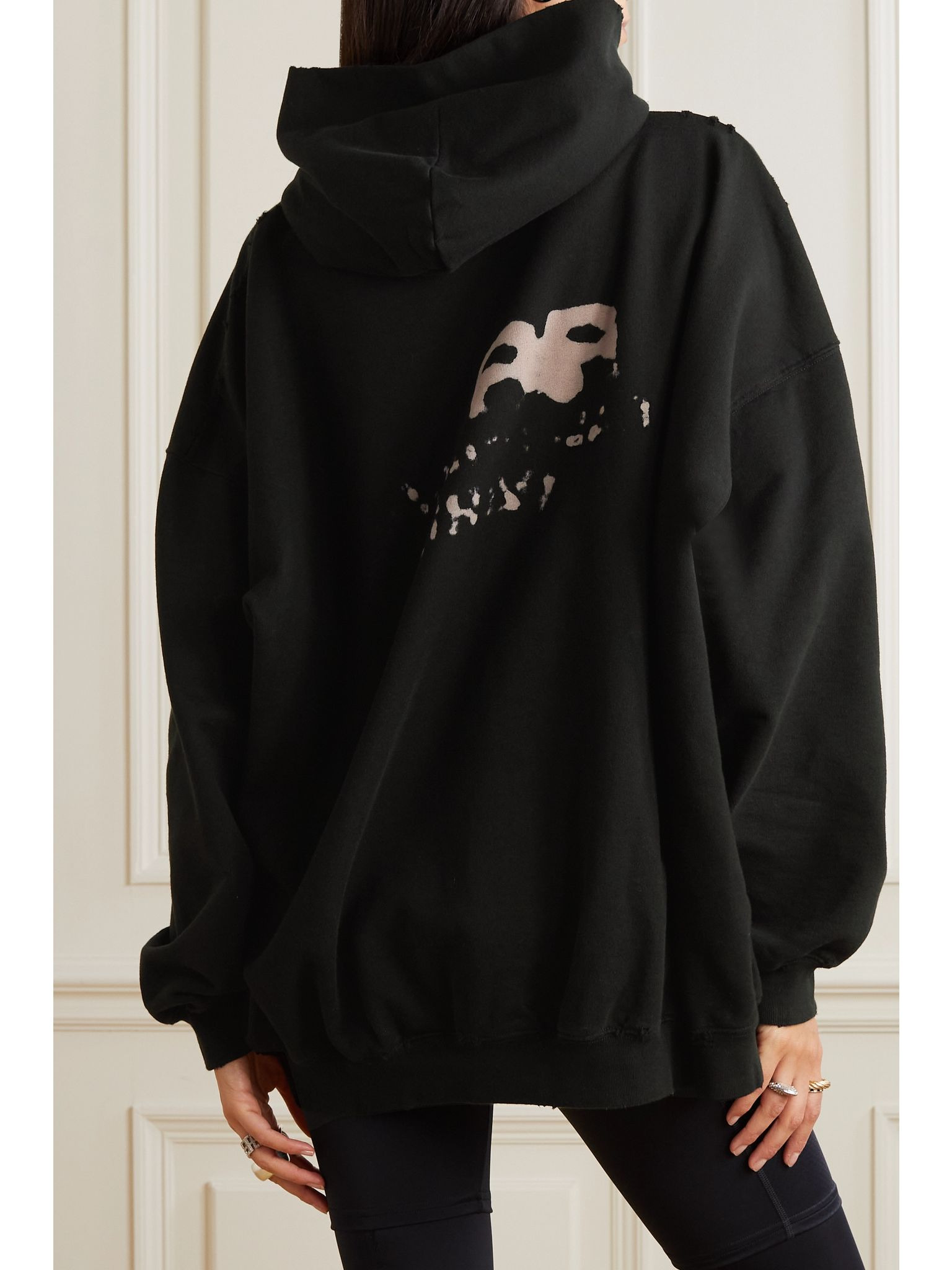 Oversized printed cotton-blend jersey hoodie Black - 3
