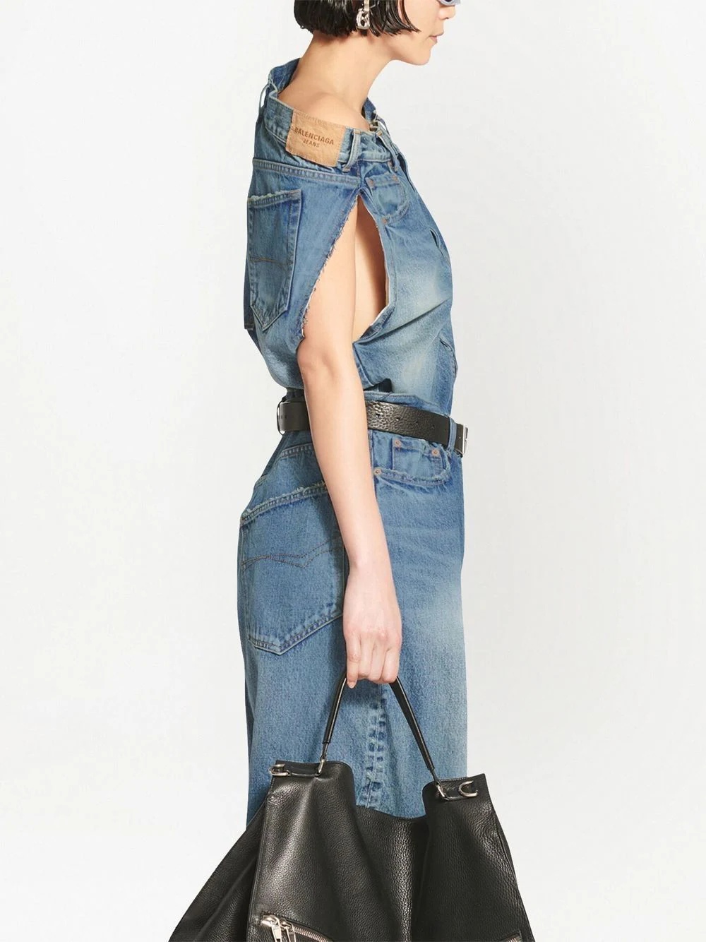 sleeveless denim asymmetrical top - 3