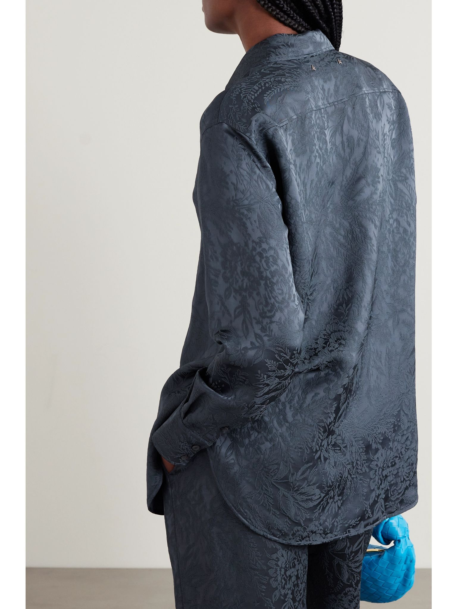 Journey satin-jacquard shirt Navy - 3