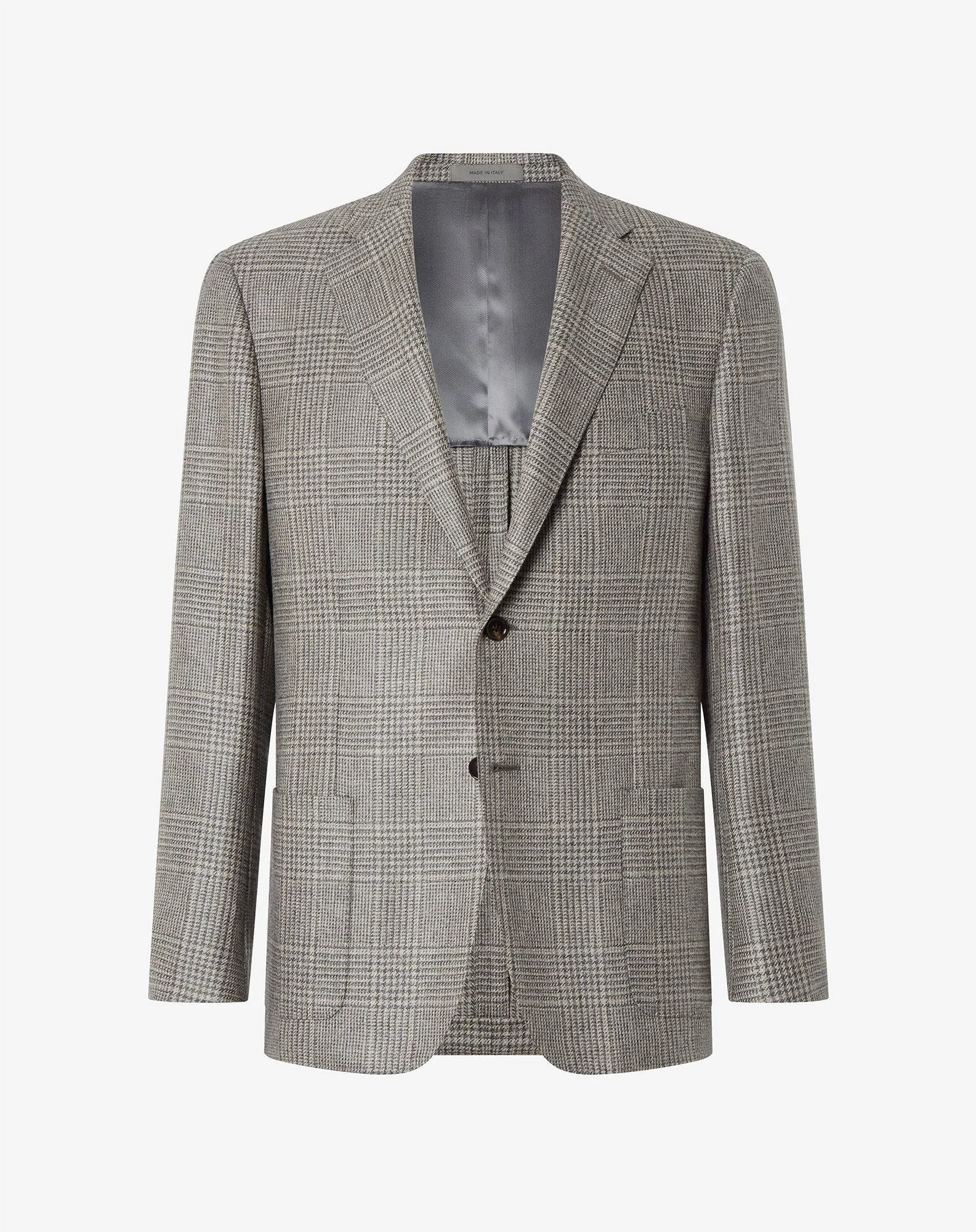 Melange grey glen plaid pure cashmere jacket - 1