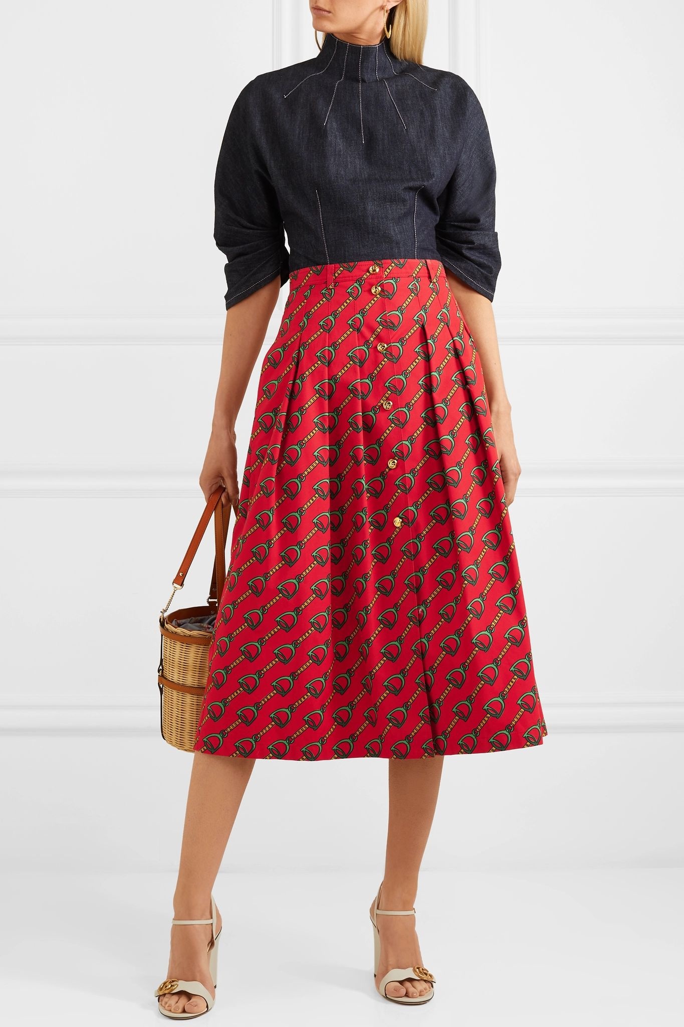 Pleated printed cotton-twill midi skirt - 2