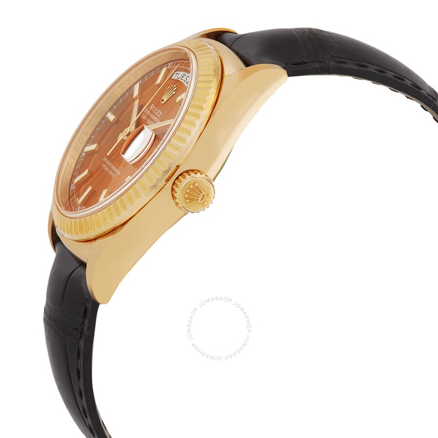 Rolex Day Date Cognac Dial 18K Yellow Gold Leather Men's Watch 118138COL - 2