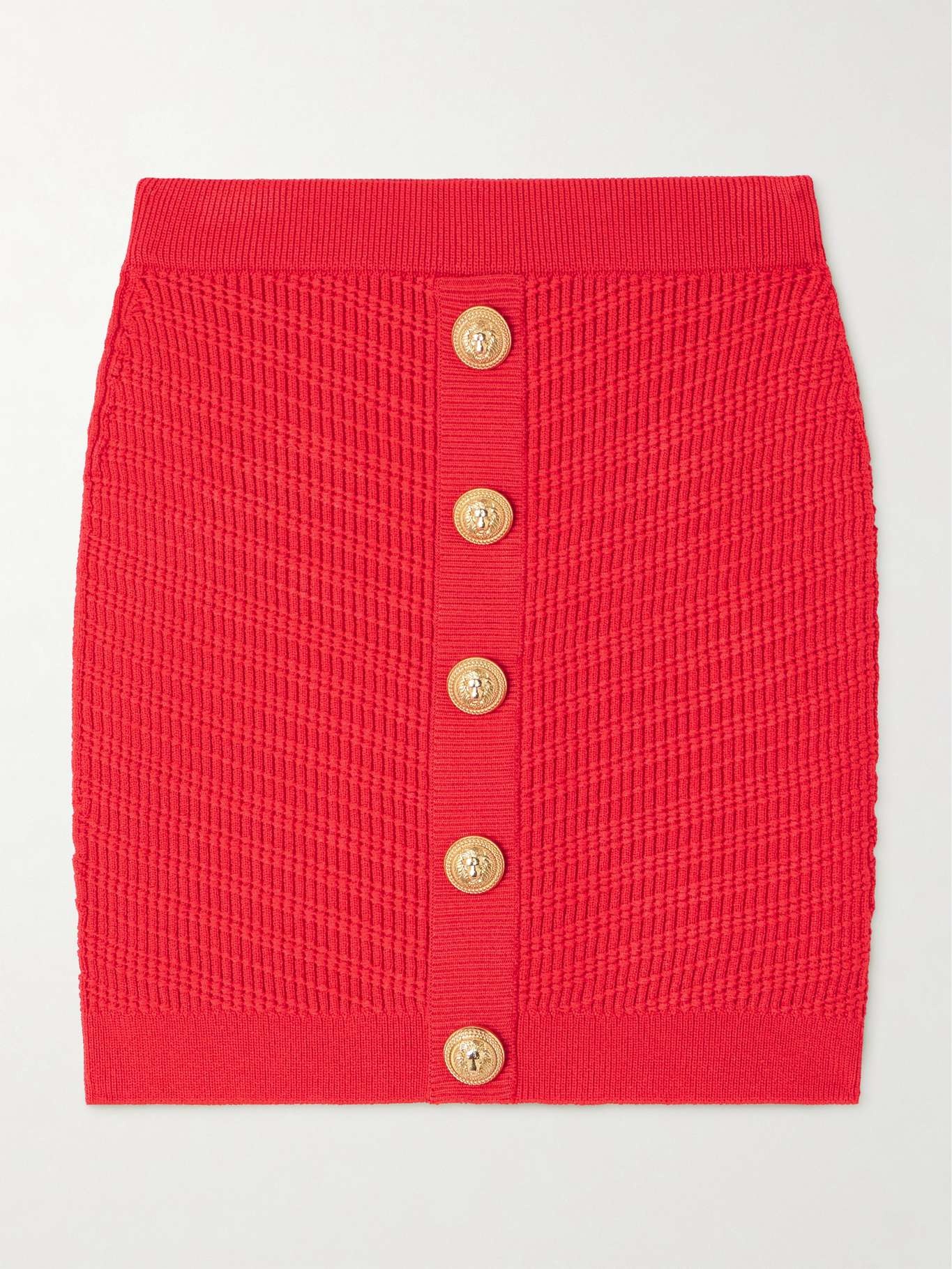 Button-embellished ribbed-knit mini skirt Red - 1
